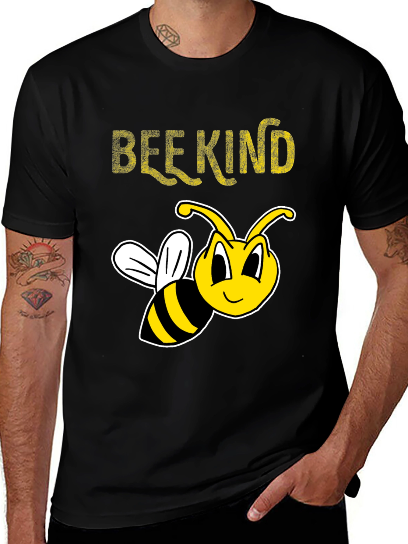 Variant 30 of Bee Kind T-Shirt - Black Crew Neck Tee