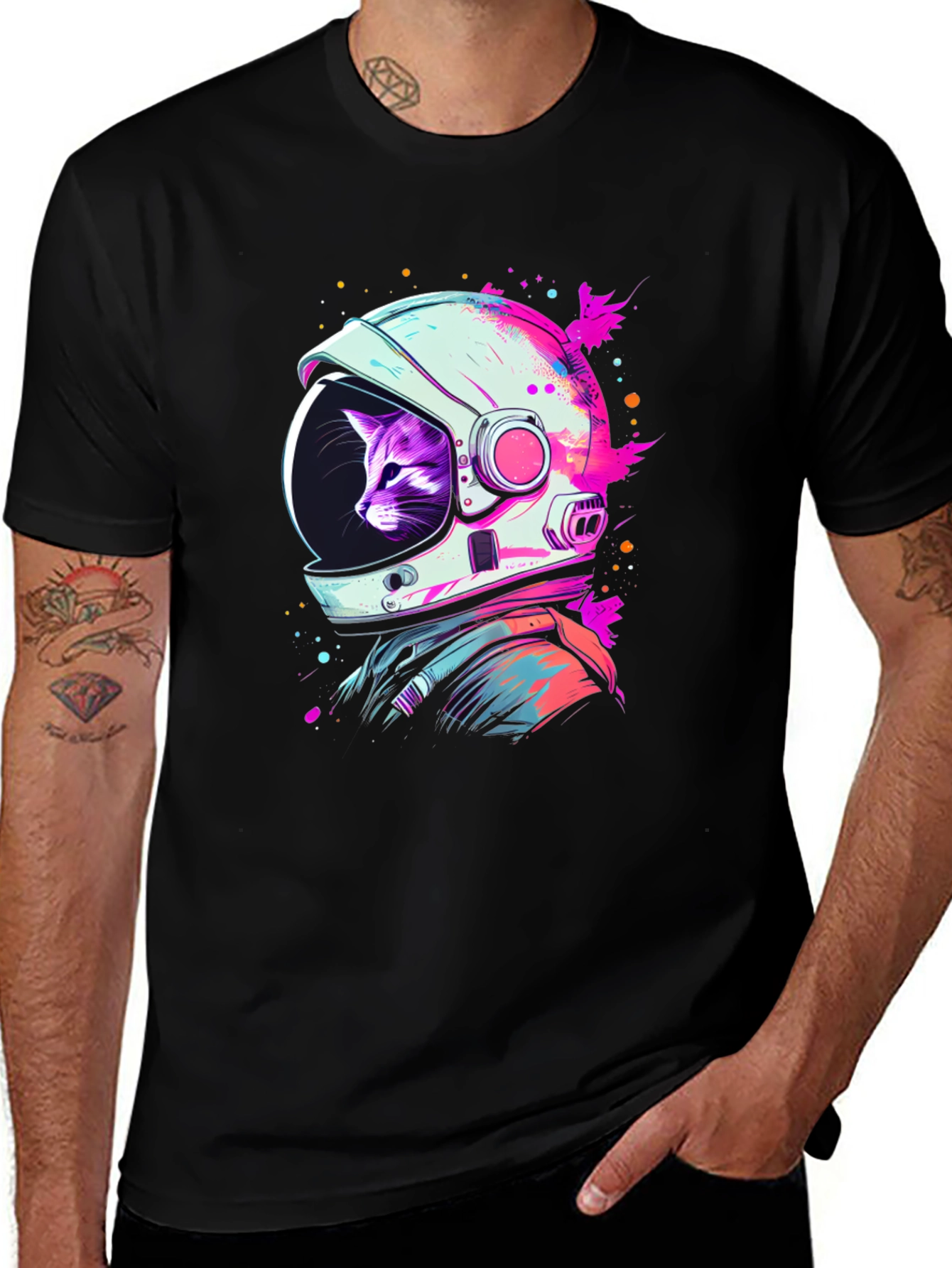 Variant 22 of Cat Astronaut Black T-Shirt - Space Purrfect!