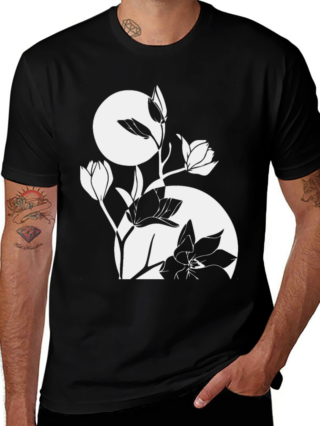 Variant 24 of Floral Graphic Tee - Stylish Black T-Shirt