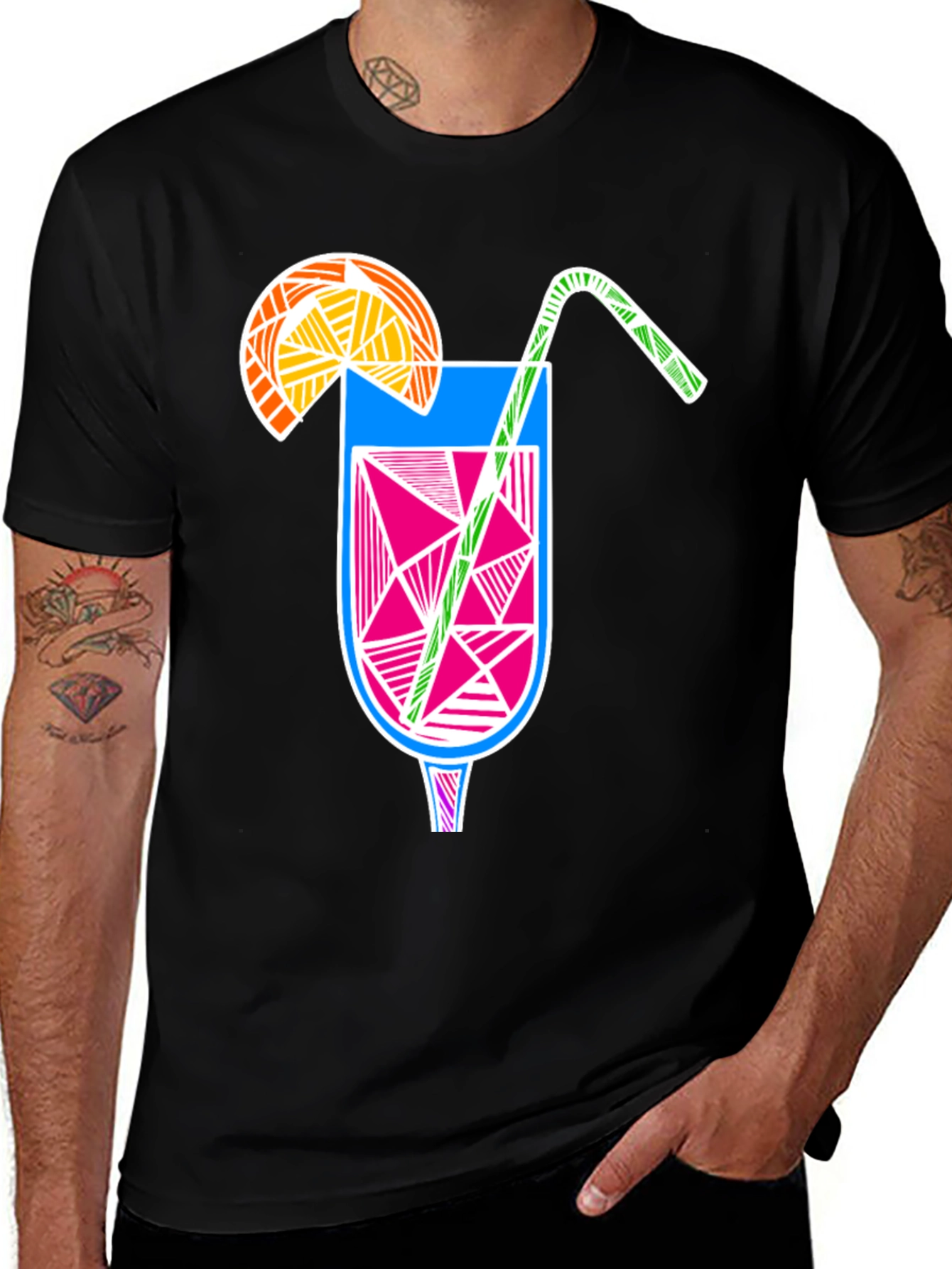 Variant 27 of Abstract Cocktail Graphic Tee - Modern Black T-Shirt