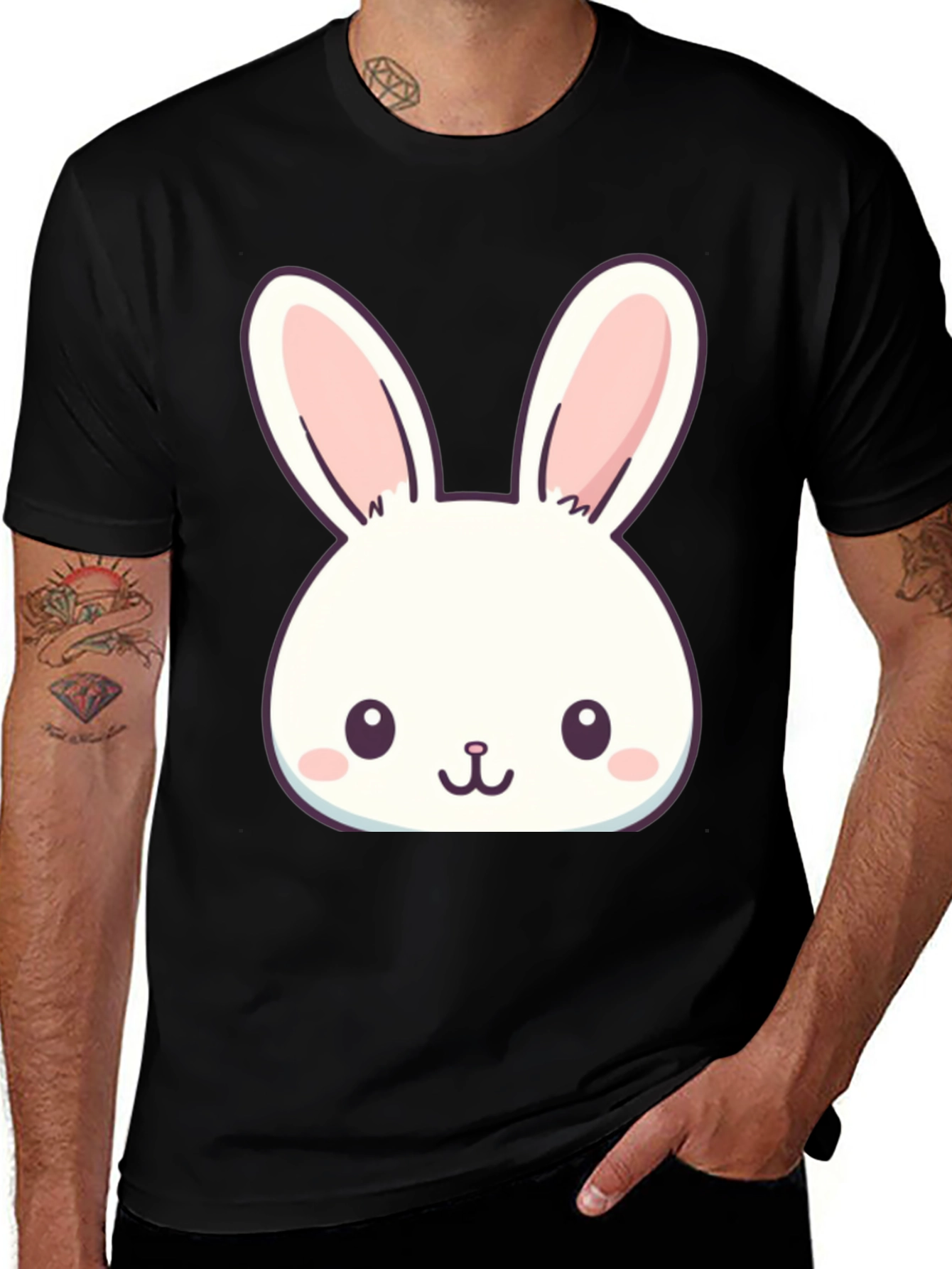 Variant 30 of Cute Bunny Graphic T-Shirt - Black Cotton Blend