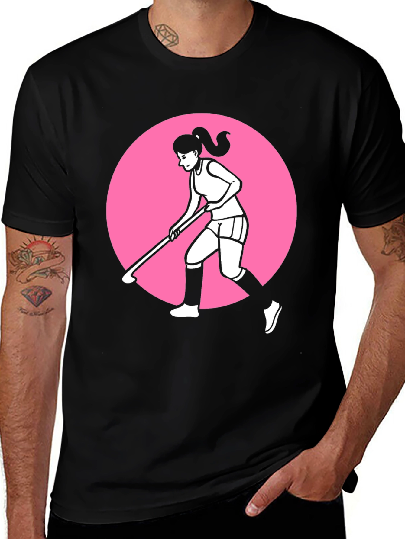 Variant 11 of Hockey Player Graphic Tee - Black Cotton Shirt