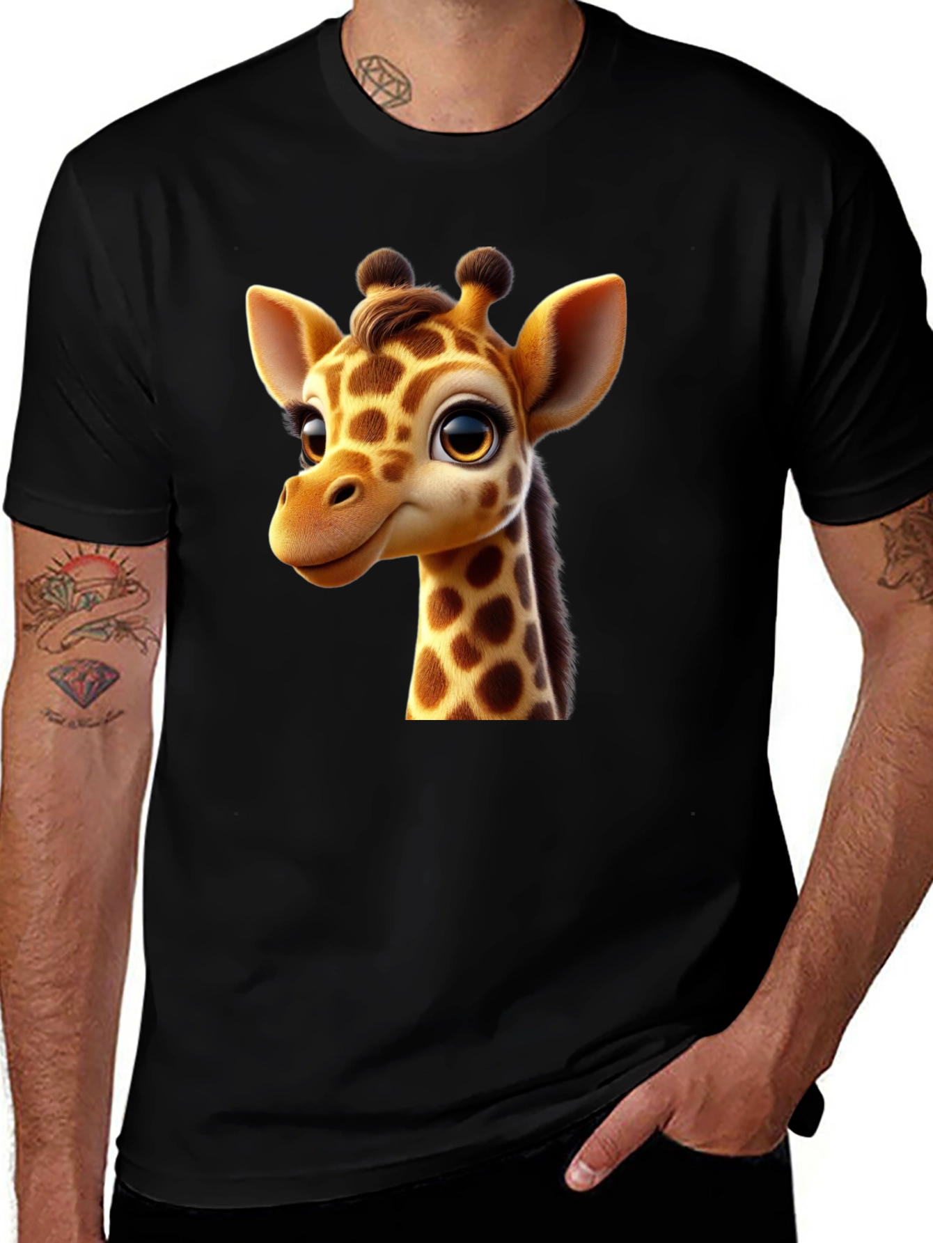 Variant 25 of Cute Giraffe Cartoon Graphic Tee - Black T-Shirt