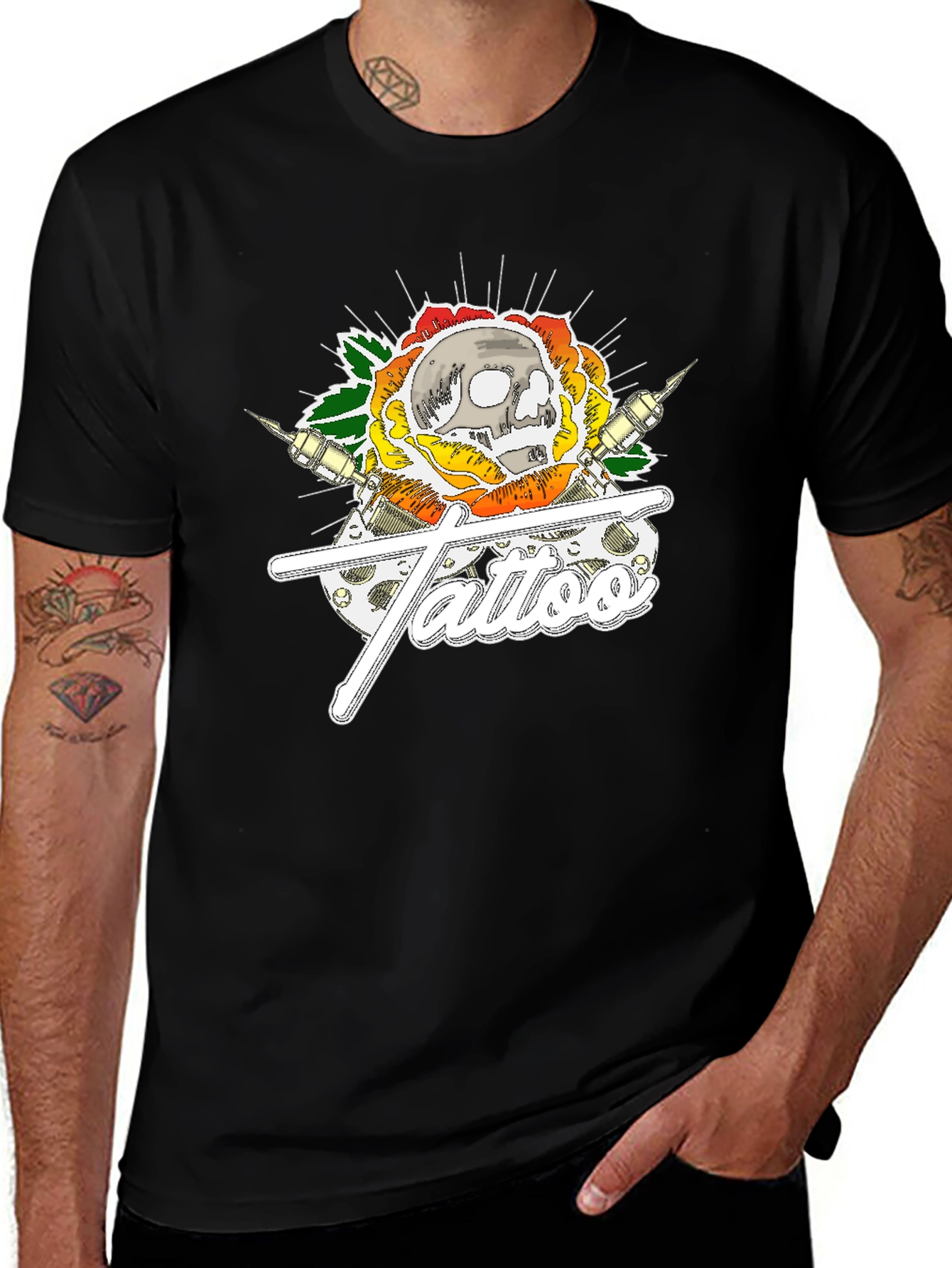 Variant 20 of Skull & Rose Tattoo Graphic Tee - Black