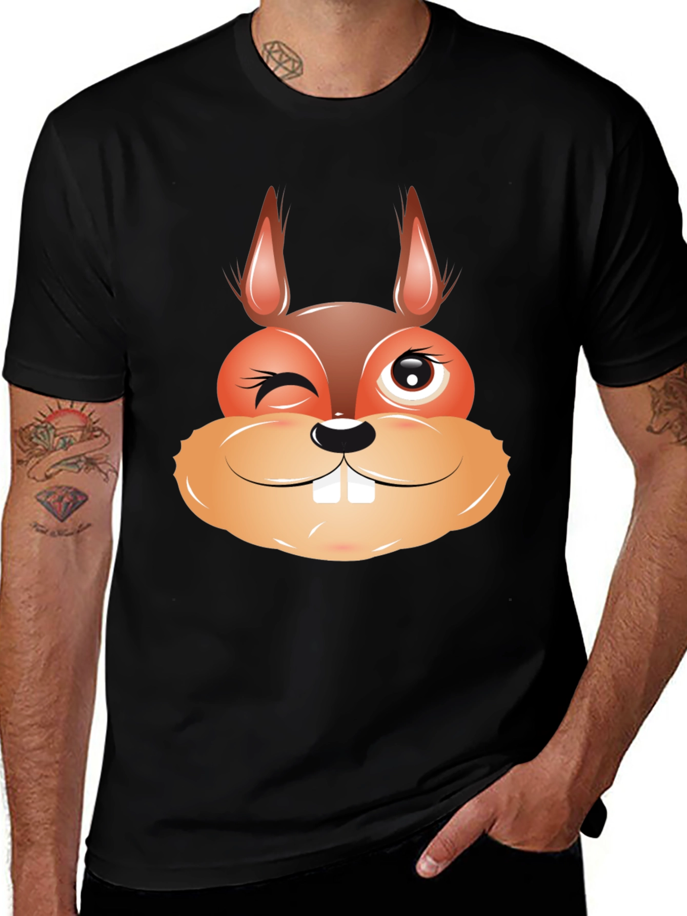 Variant 10 of Funny Squirrel Face Graphic Black T-Shirt