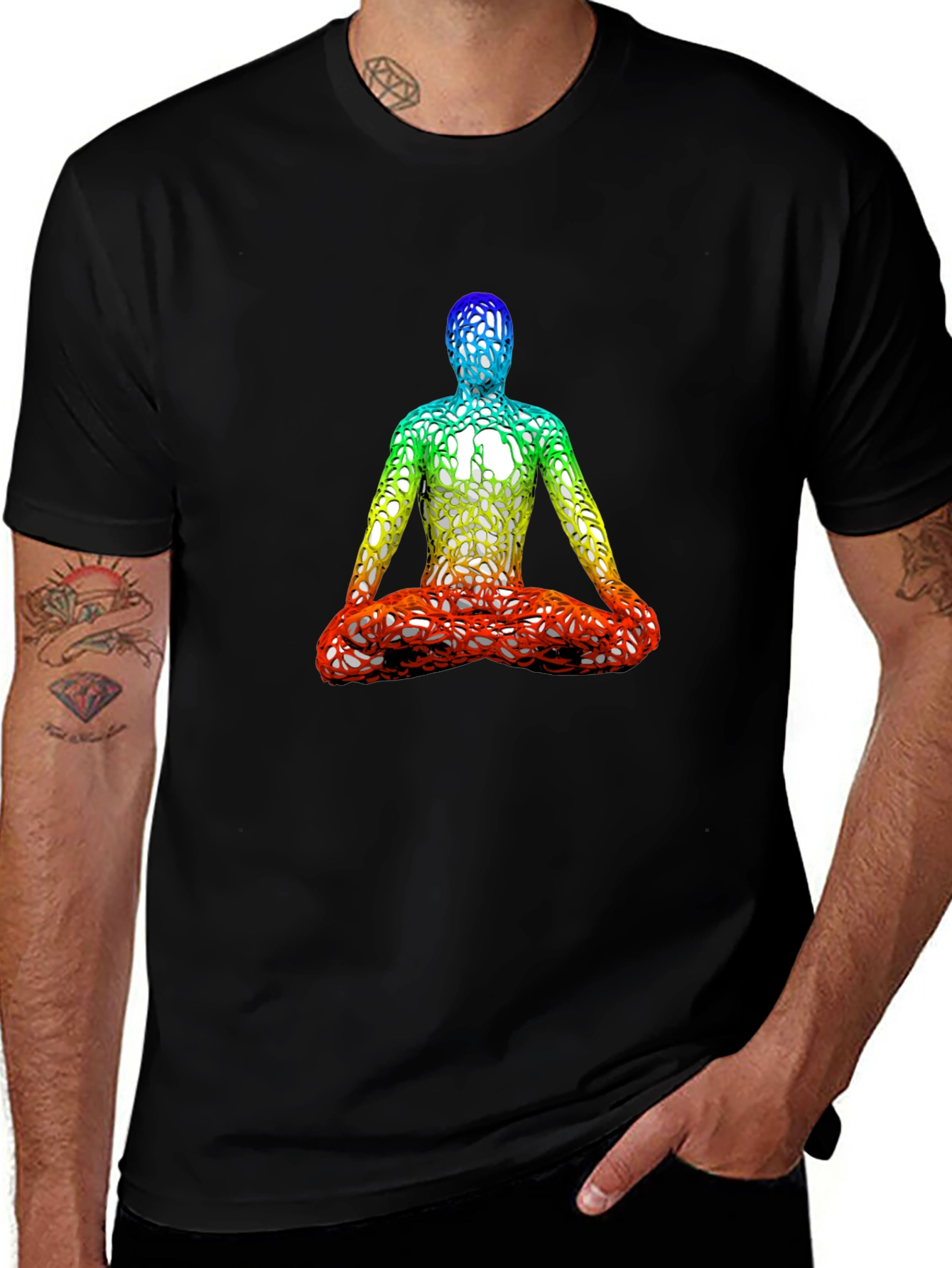 Variant 18 of Rainbow Meditation Man Black Graphic T-Shirt