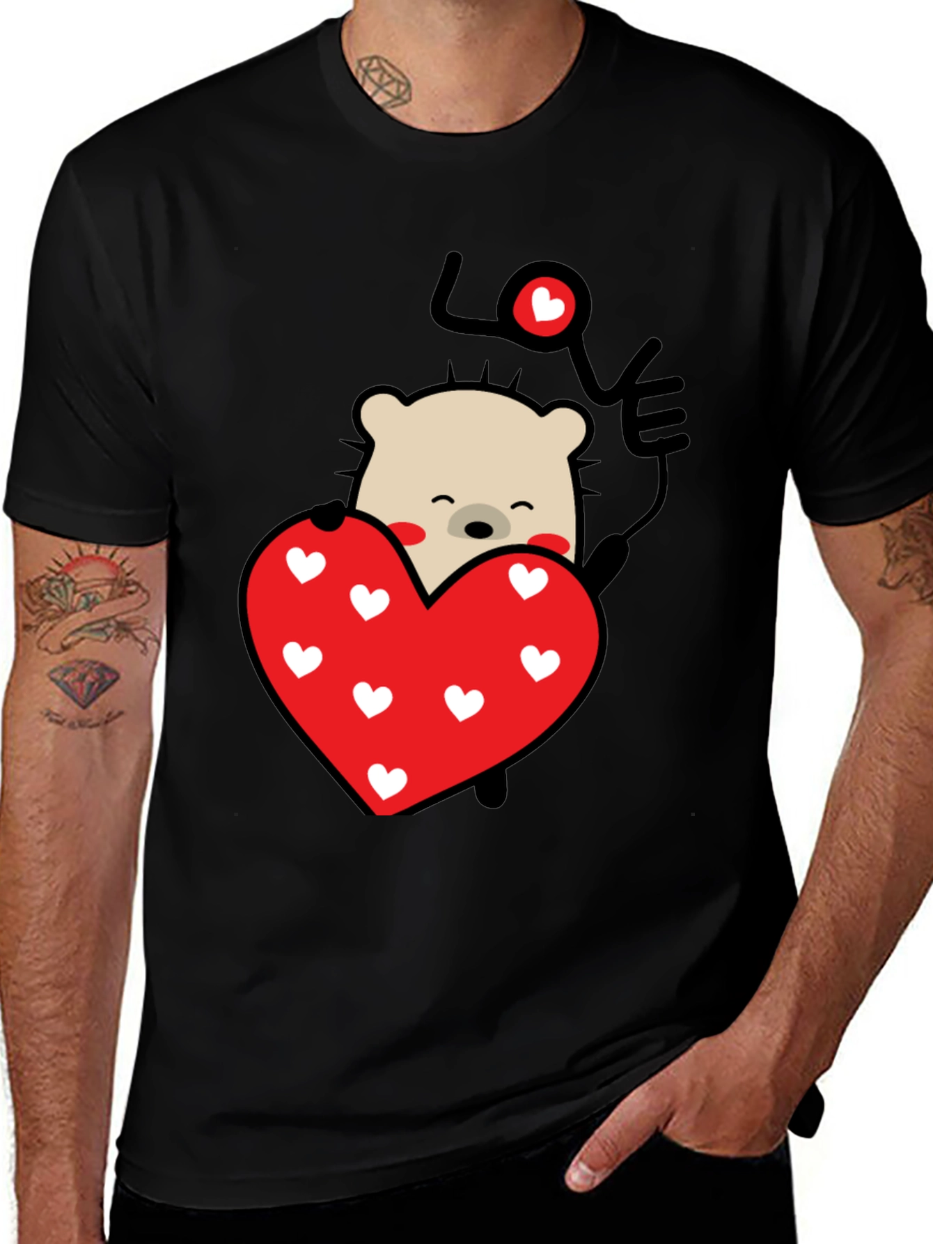Variant 22 of Bear Heart Love Graphic Tee - Black