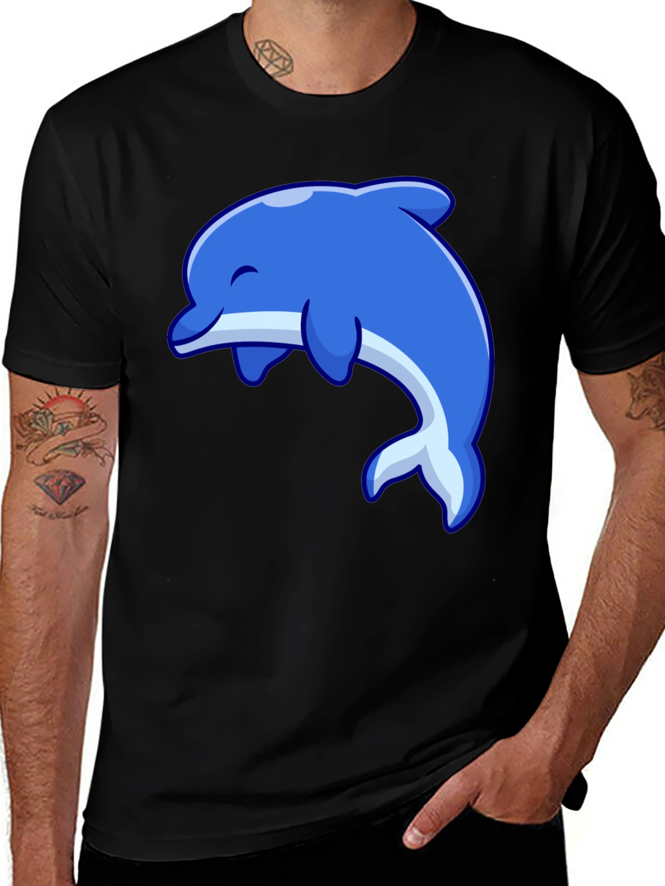 Variant 5 of Dolphin Graphic Tee - Black Cotton Casual Shirt