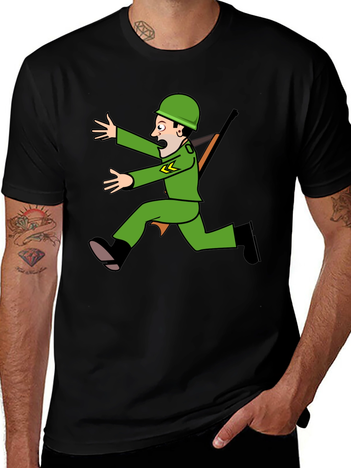 Variant 7 of Cartoon Soldier Graphic Black T-Shirt