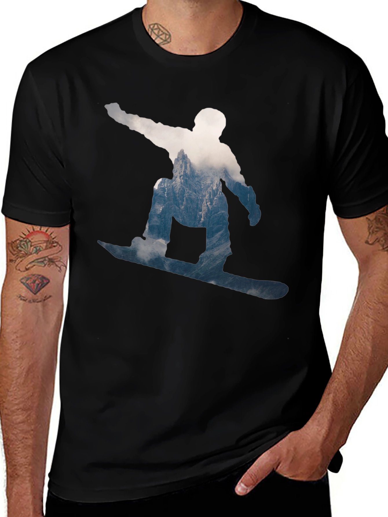 Variant 22 of Snowboard Silhouette Graphic Tee - Black Cotton Blend