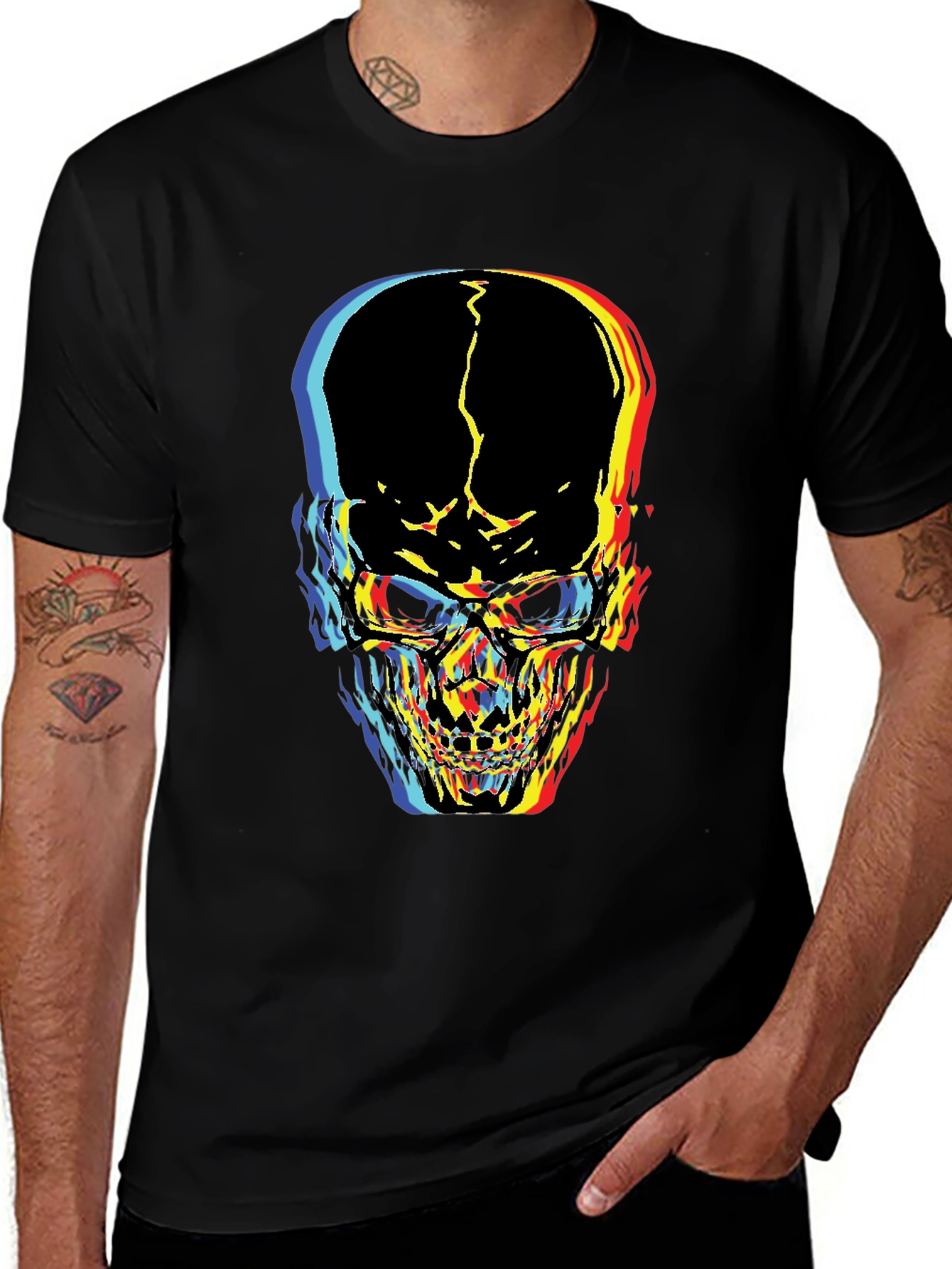 Variant 13 of Distorted Skull Graphic Black T-Shirt