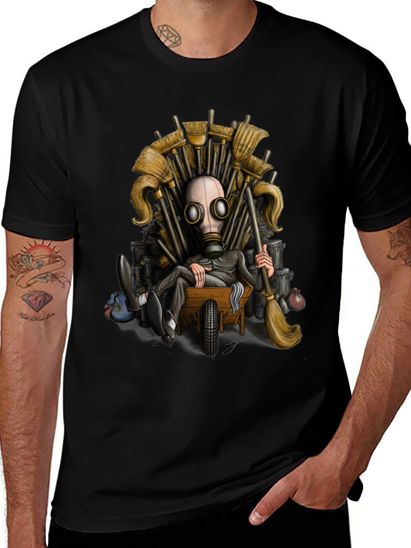 Gas Mask King T-Shirt - Broom Throne Design