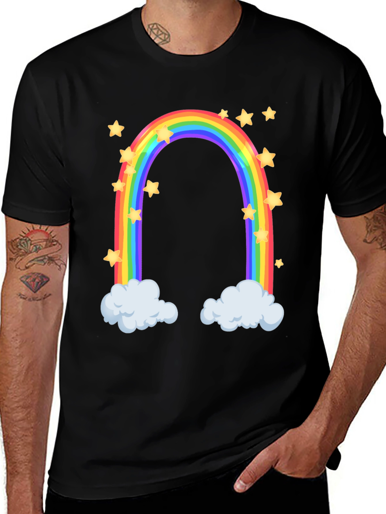 Variant 19 of Rainbow Star Cloud Graphic Black T-Shirt