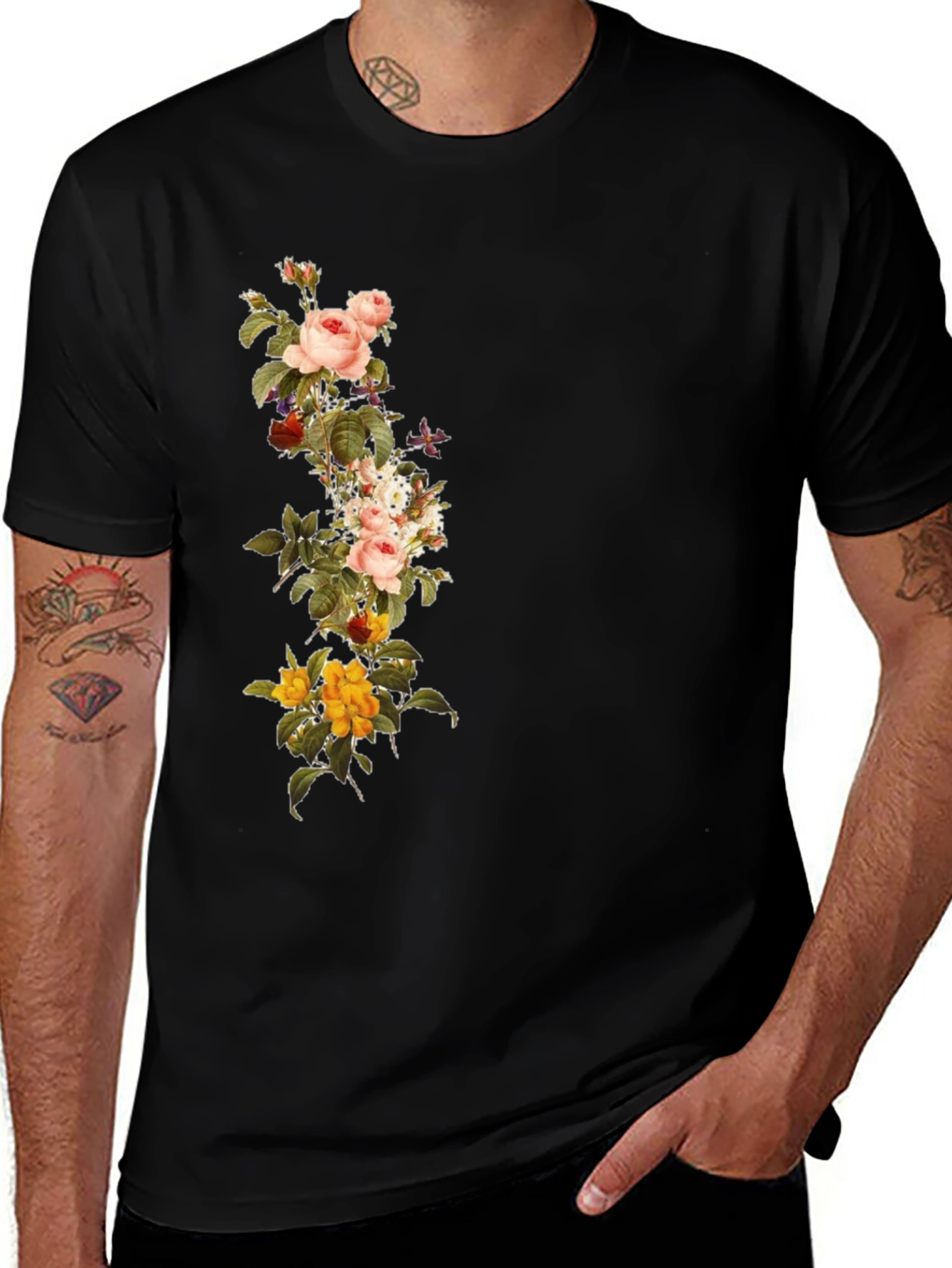 Variant 4 of Floral Print Black T-Shirt
