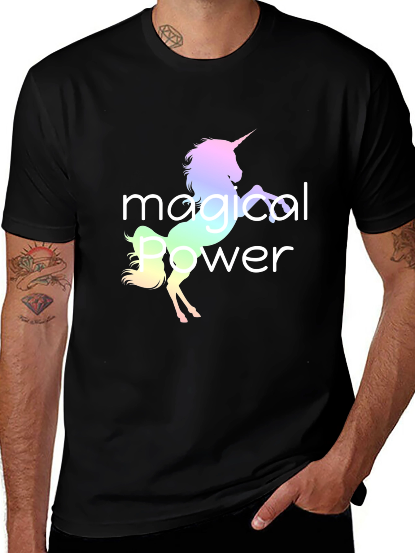 Variant 19 of Magical Power Unicorn Graphic Black T-Shirt