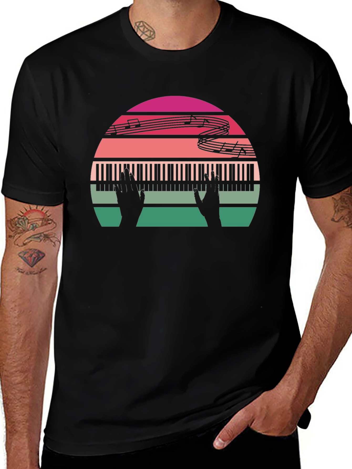 Variant 29 of Retro Music Lover Piano Sunset Graphic Tee