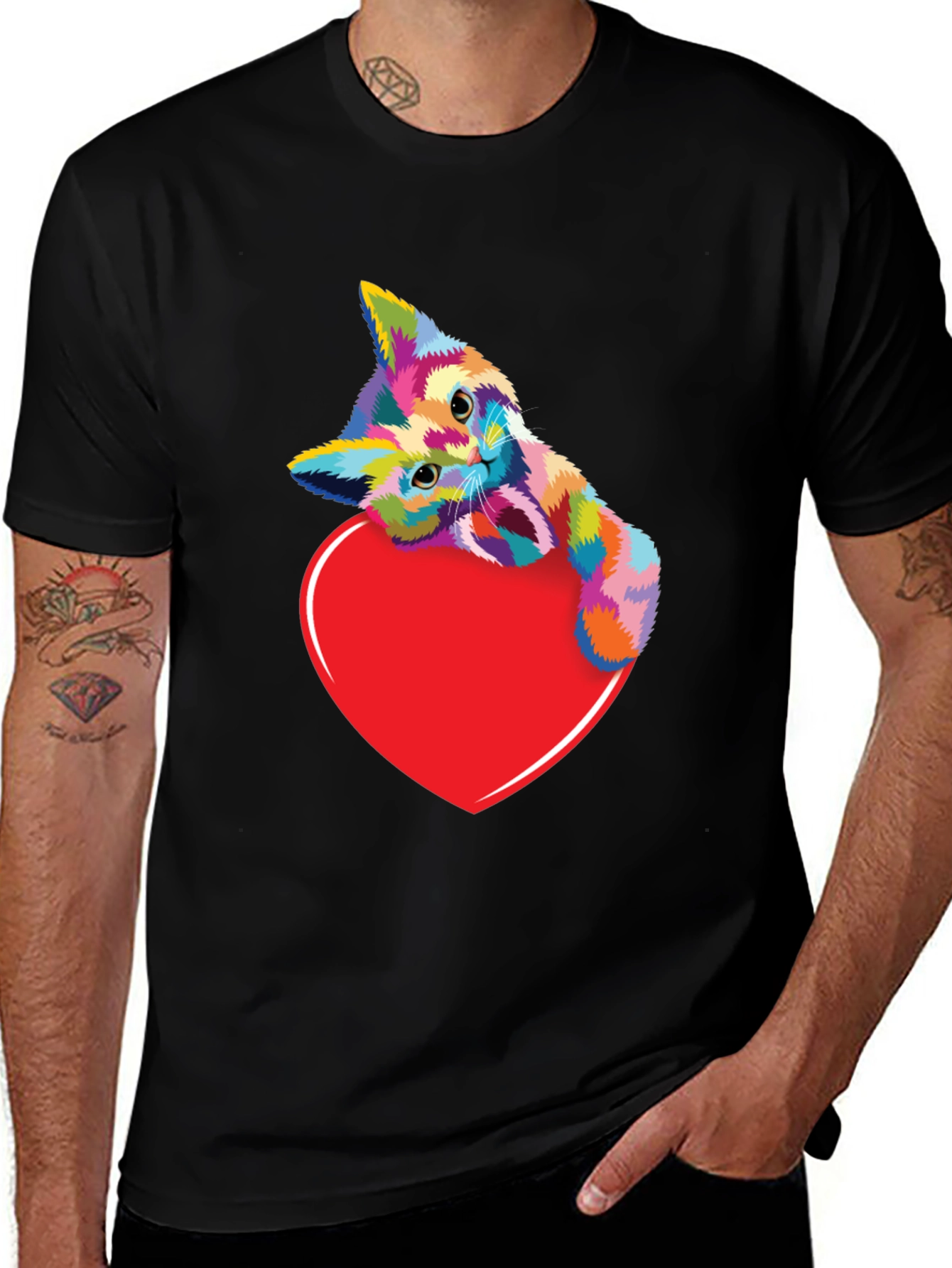 Variant 27 of Colorful Cat Heart Graphic Tee