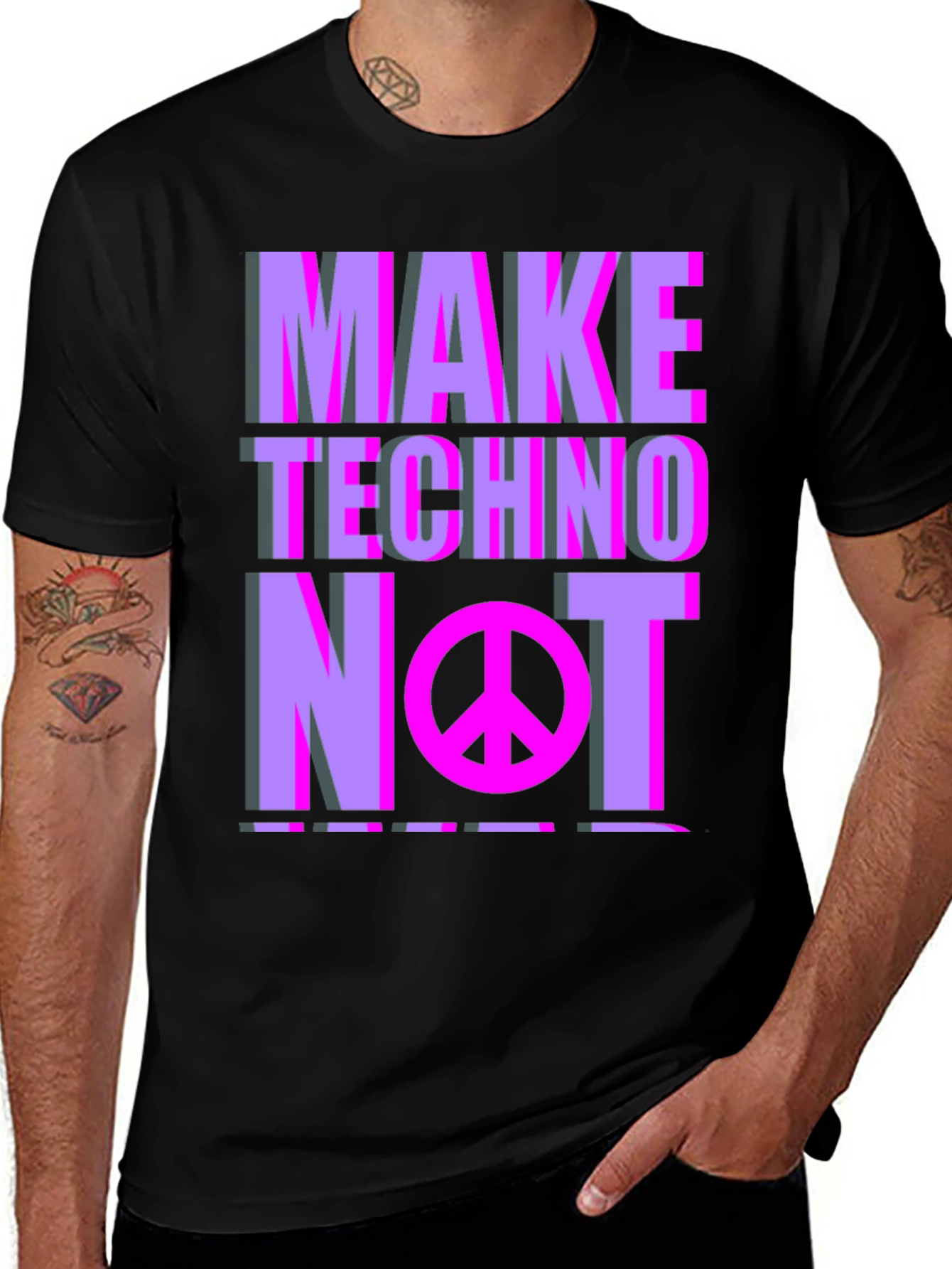 Variant 20 of Make Techno Not War Black Graphic T-Shirt