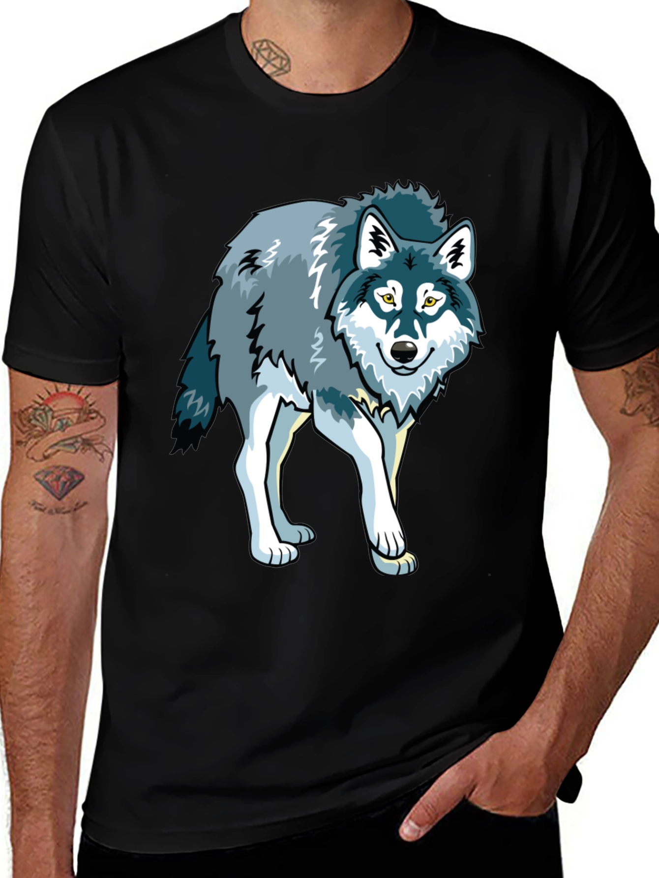 Variant 22 of Wolf Graphic Print Men's Black T-Shirt