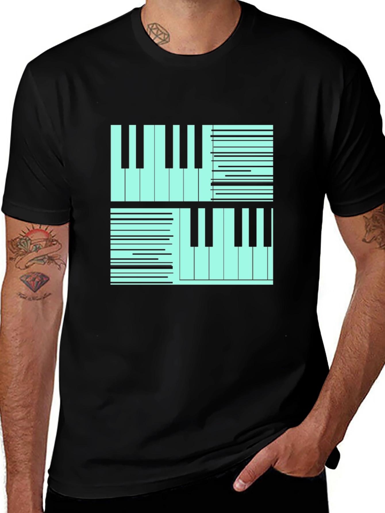 Variant 25 of Cool Piano Keys Graphic Print Black T-Shirt