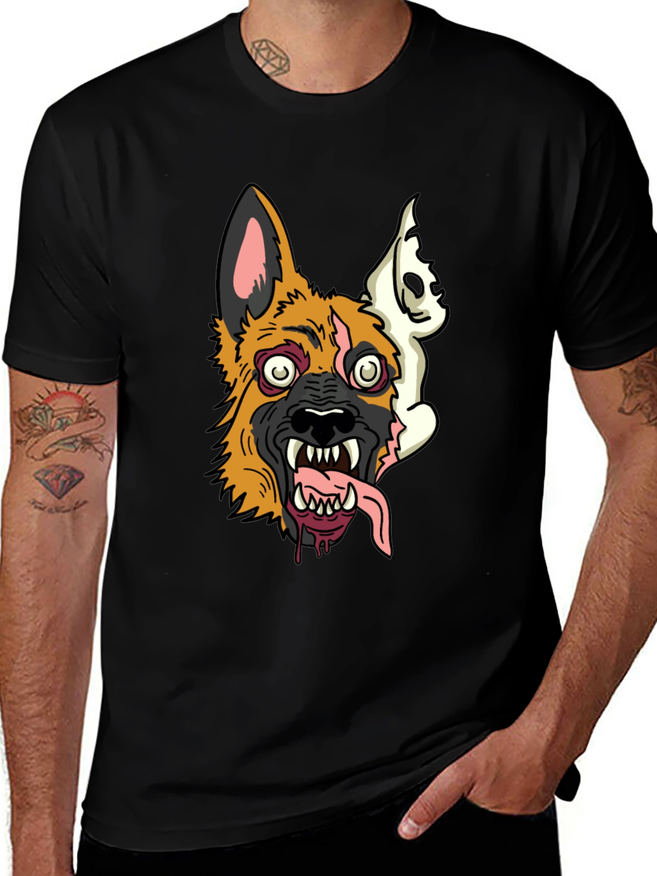 Variant 19 of Zombie Dog Graphic Tee - Men's Black T-Shirt