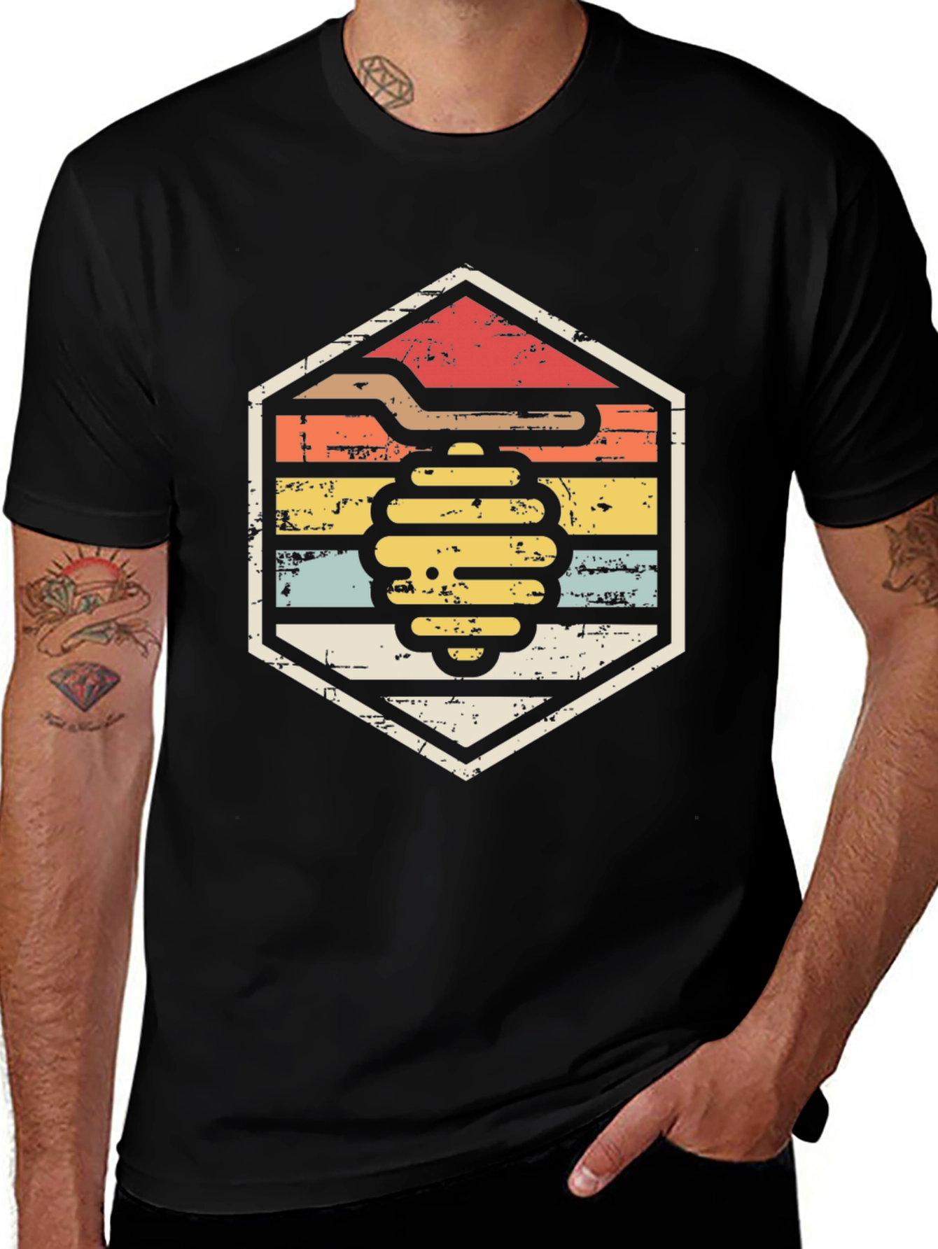 Variant 6 of Retro Beekeeper T-Shirt - Vintage Honeycomb Hexagon Design