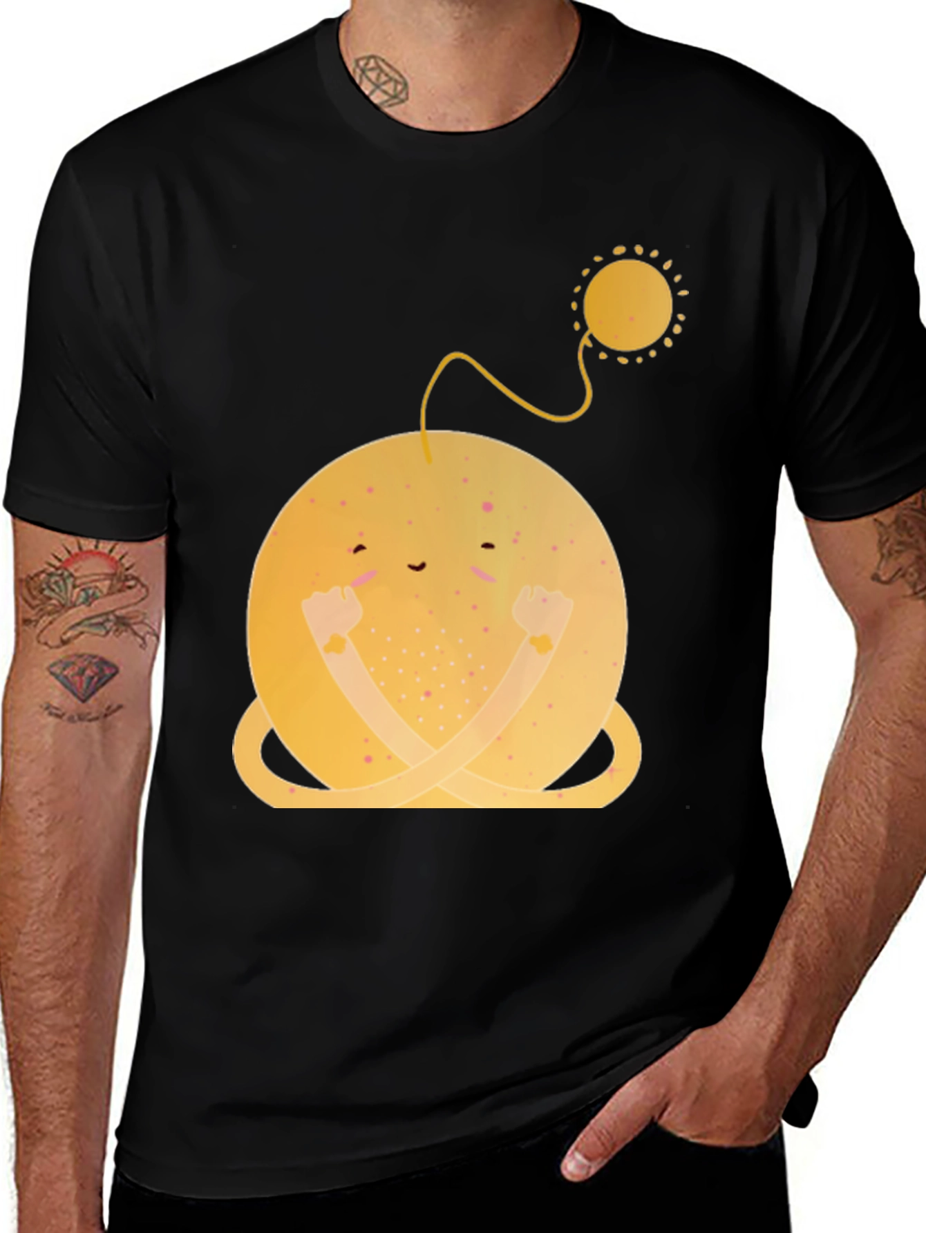 Variant 3 of Smiling Planet Graphic Tee - Black Cotton Comfort
