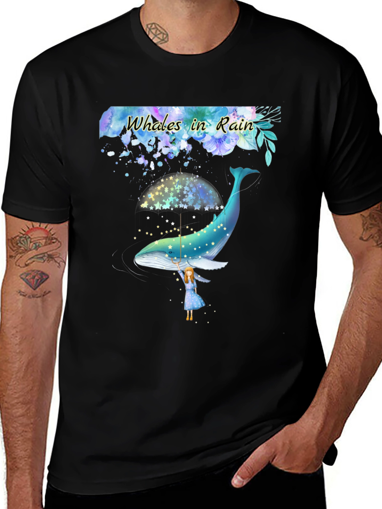 Whales in Rain T-Shirt - Unique Graphic Tee for Ocean Lovers