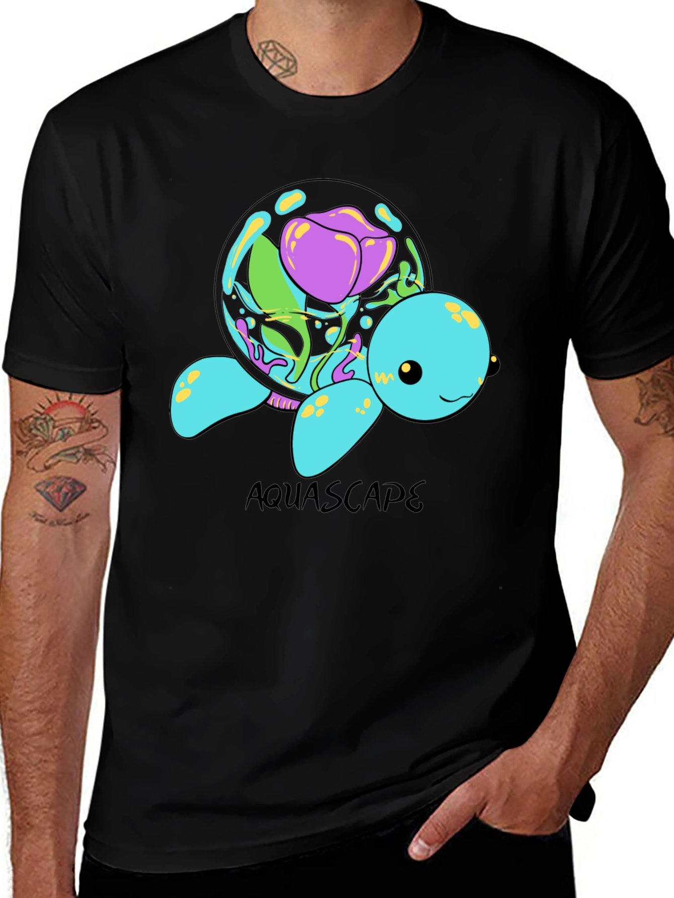 Black Aquascape Turtle Graphic T-Shirt main image
