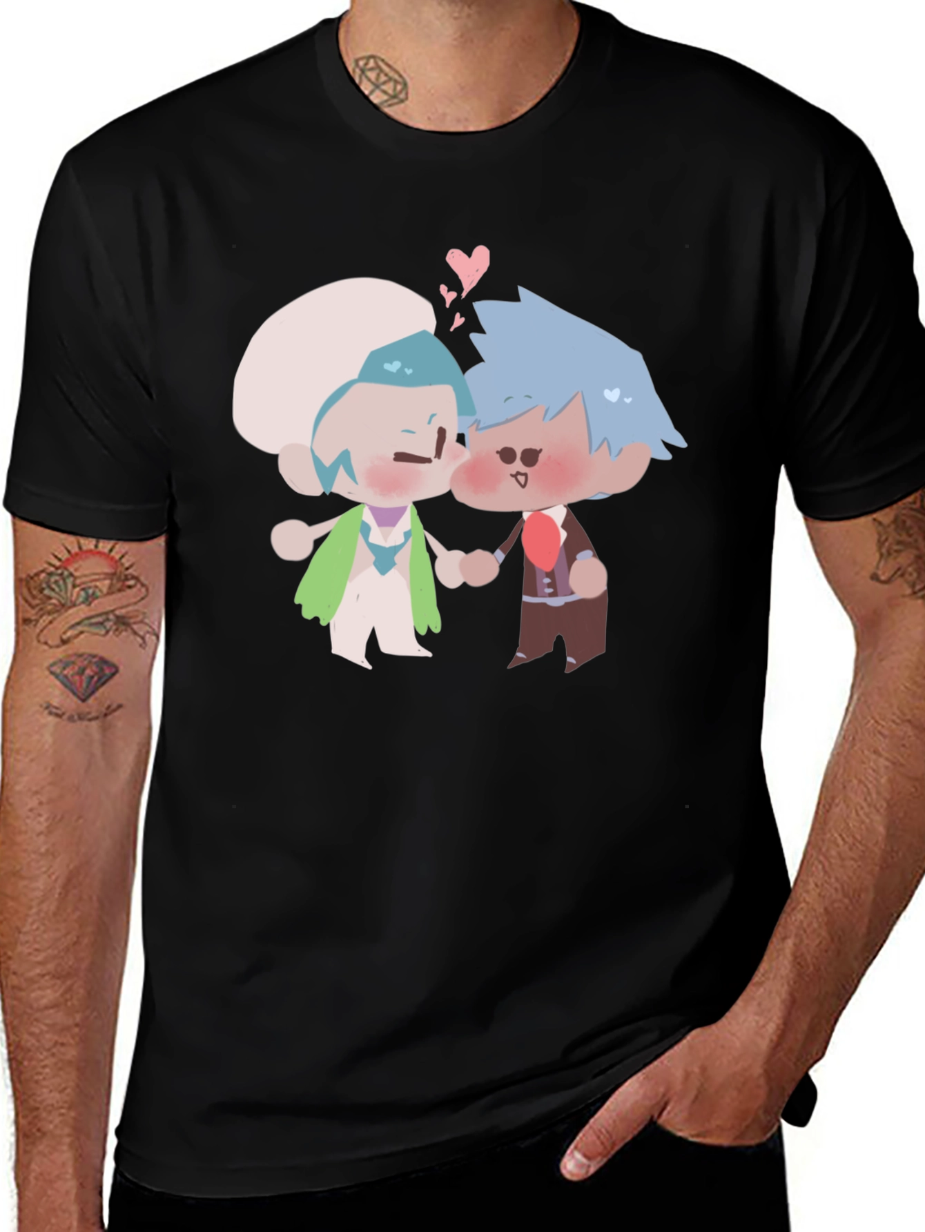 Variant 4 of Cute Kissing Cartoon Couple Black T-Shirt