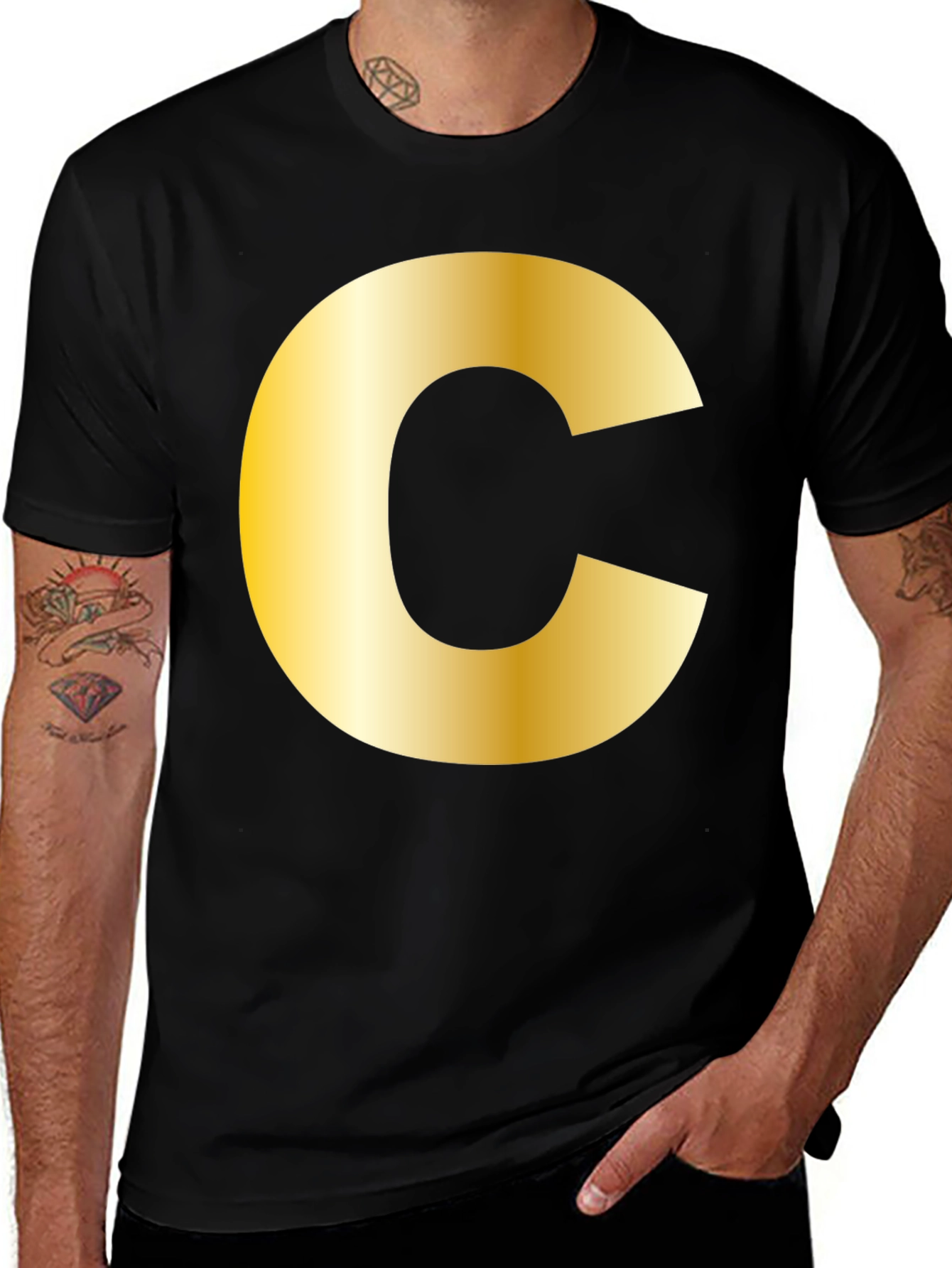 Variant 7 of Bold Initial 'C' T-Shirt - Black Cotton Tee