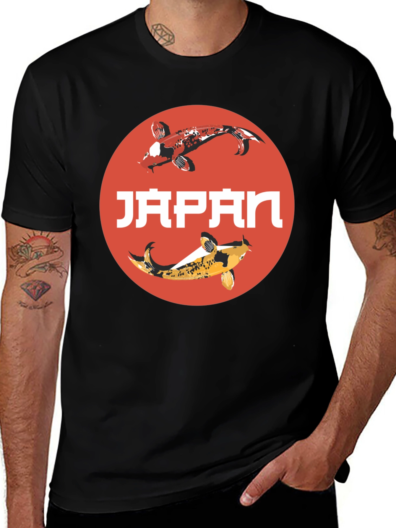 Japan Koi Fish Graphic T-Shirt - Black