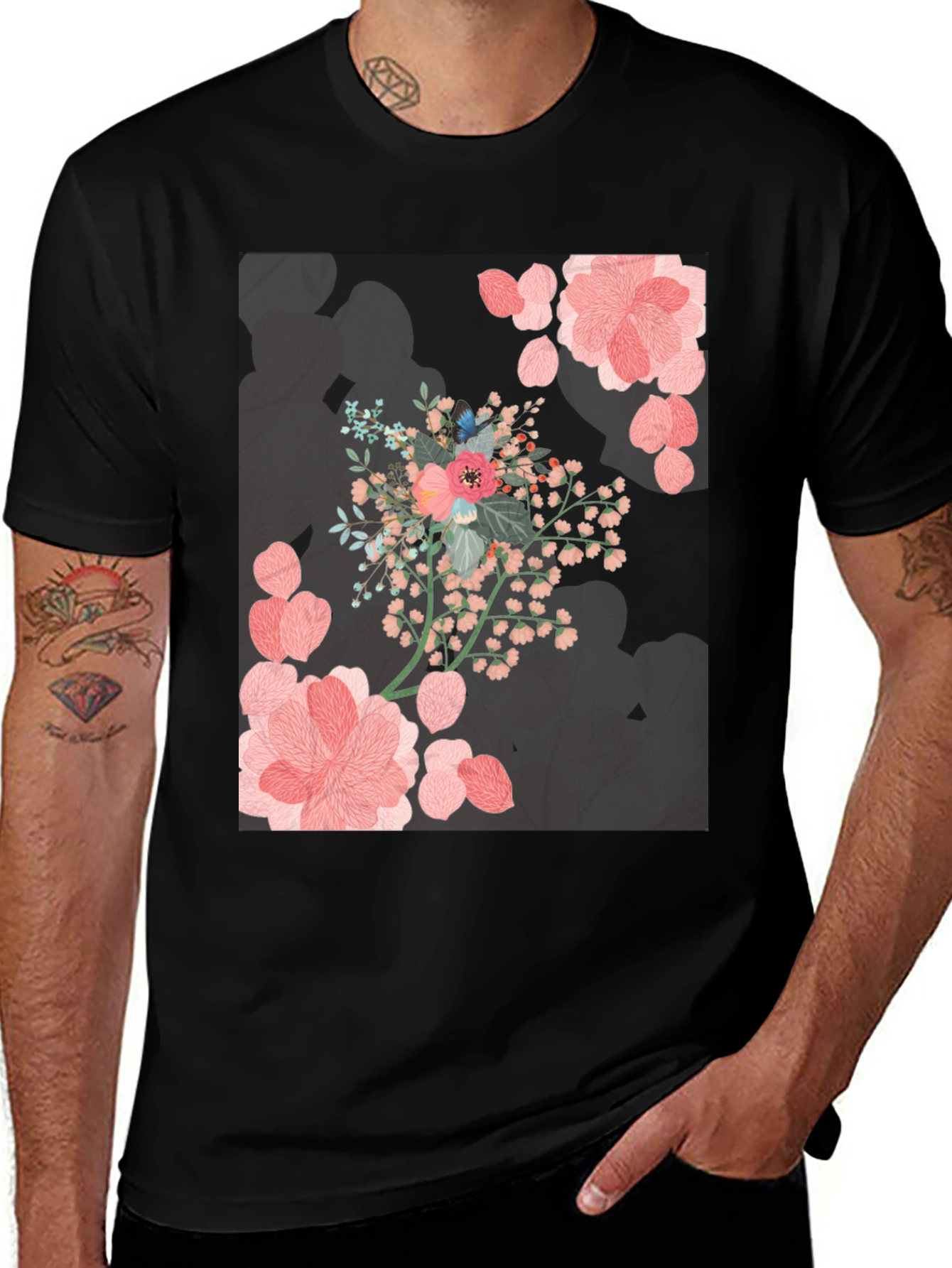 Variant 17 of Floral Print Black Casual T-Shirt