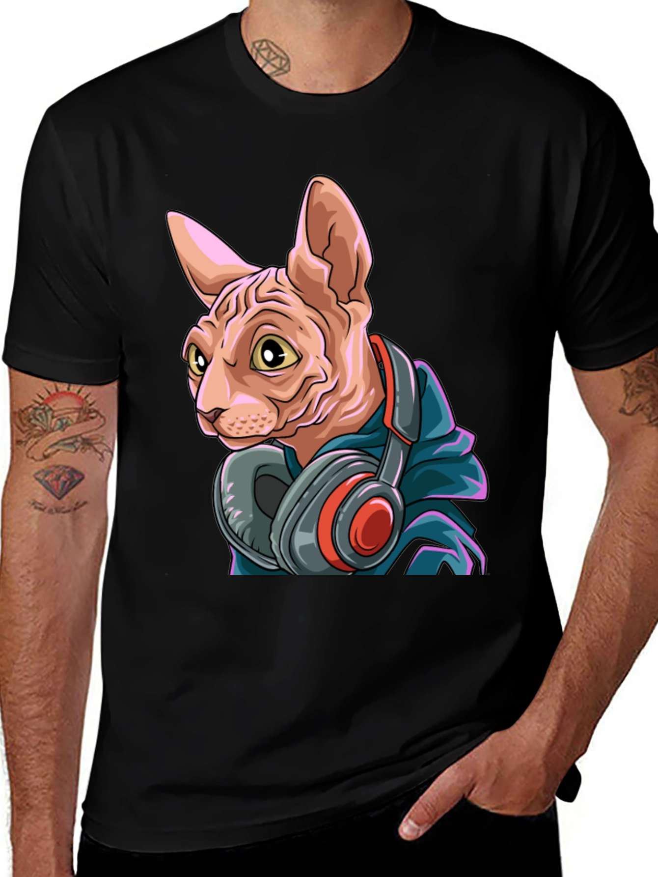 Variant 20 of Sphynx Cat DJ Graphic Tee - Black