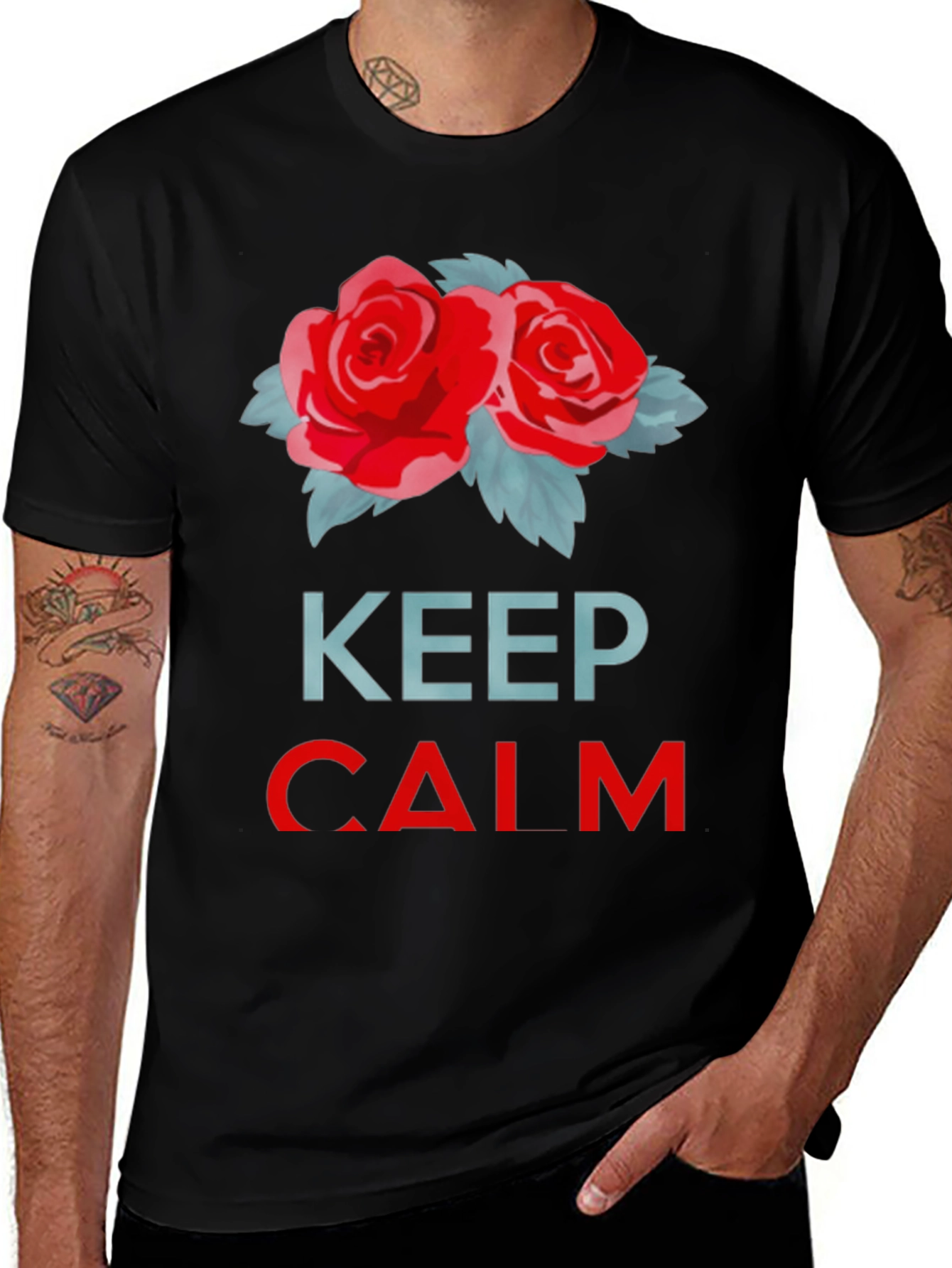 Variant 4 of Keep Calm Red Roses Black T-Shirt