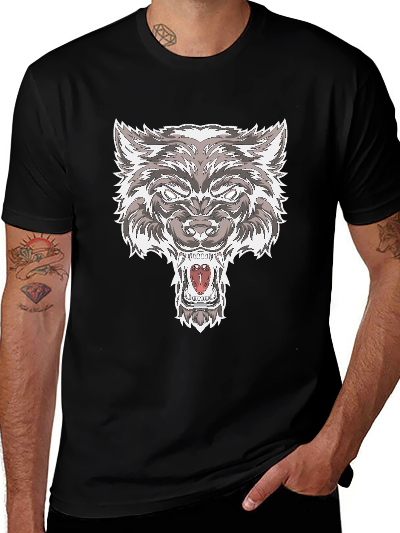 Variant 24 of Men's Wolf Graphic Print Black T-Shirt