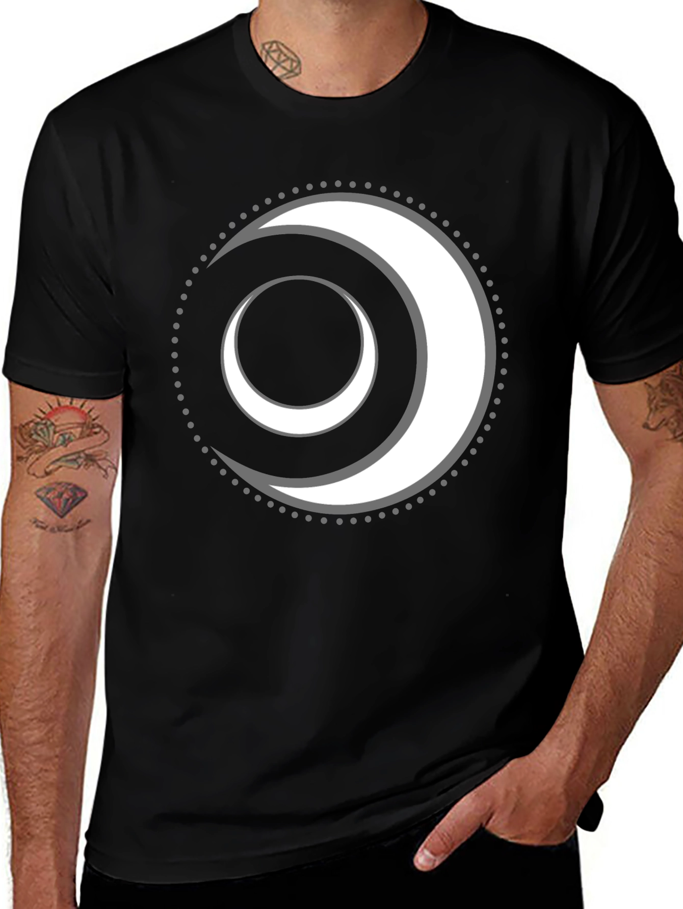 Stylish Black T-Shirt with Crescent Moon Design