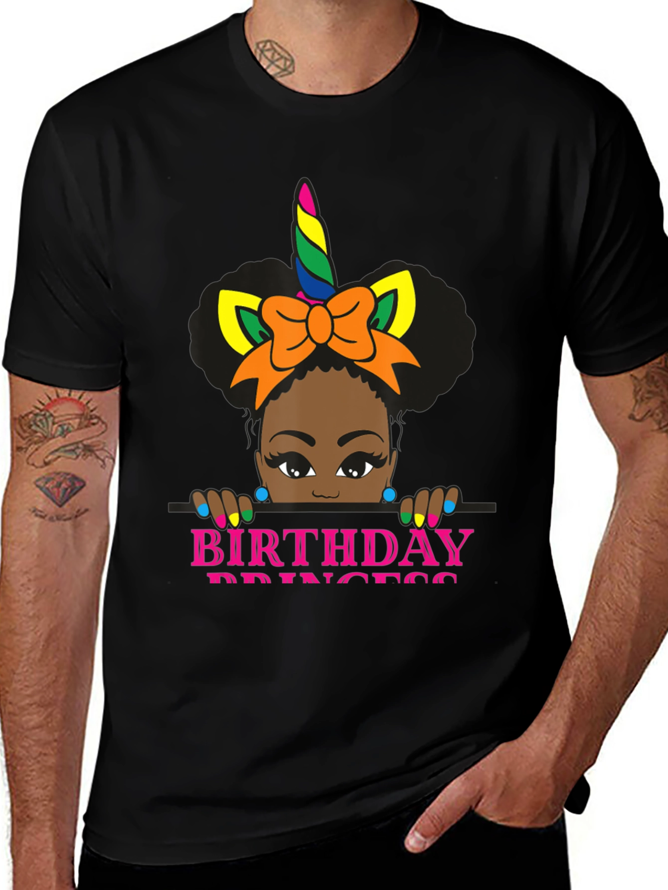 Variant 12 of Birthday Princess Unicorn Black T-Shirt