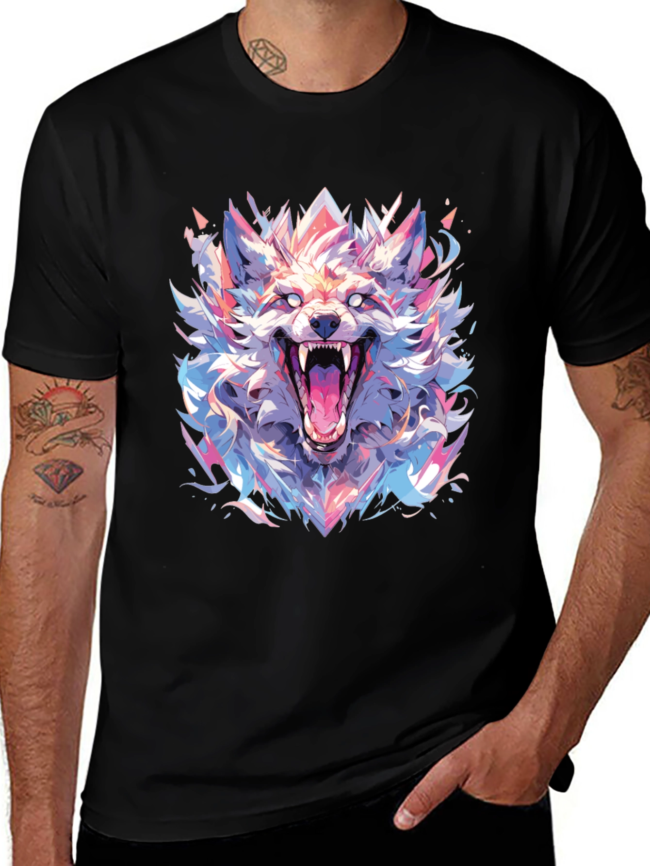 Variant 18 of Abstract Wolf Graphic Print Black T-Shirt