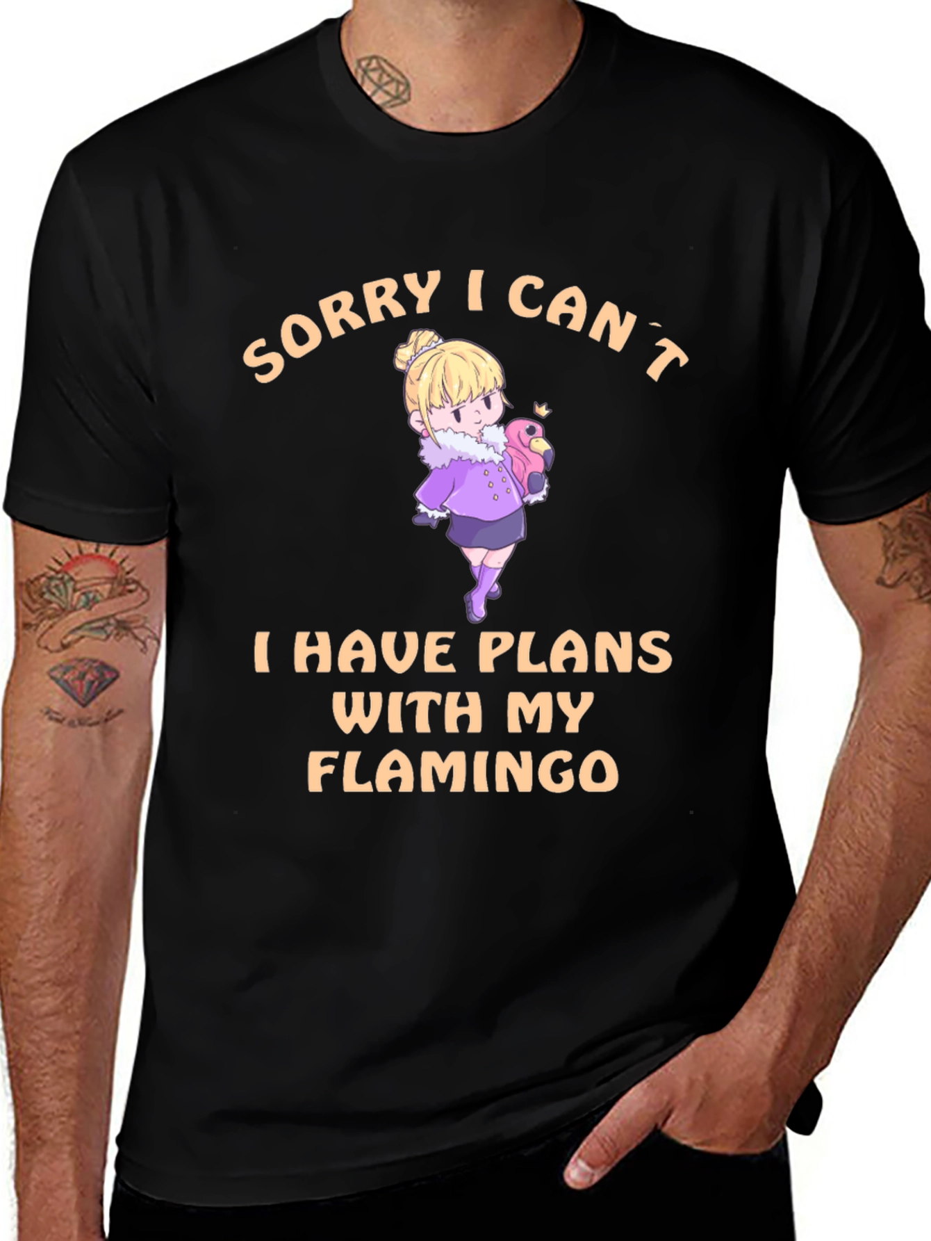 Variant 13 of Sorry I Can't Flamingo Black T-Shirt