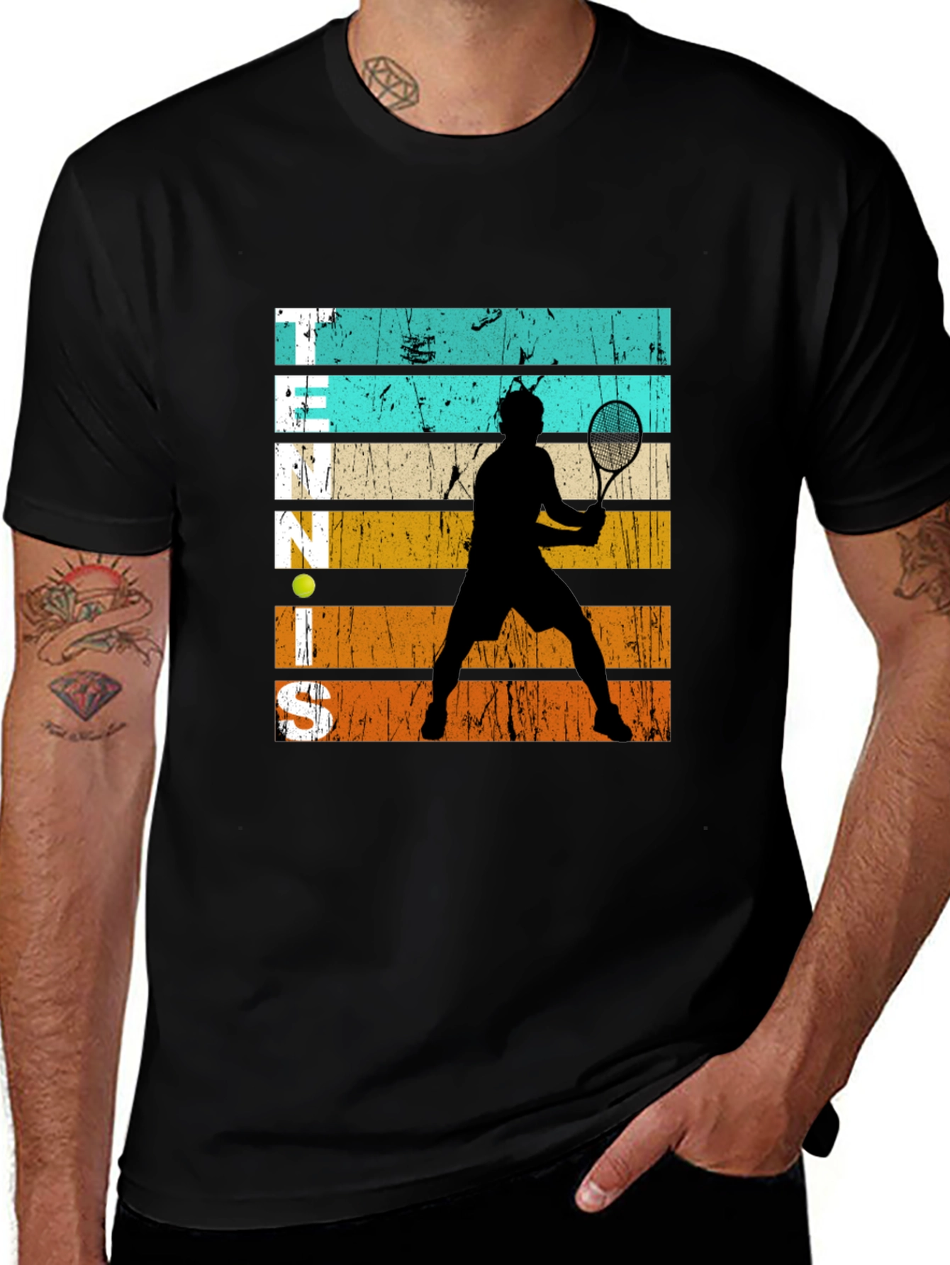 Black Retro Tennis Player Graphic T-Shirt main image