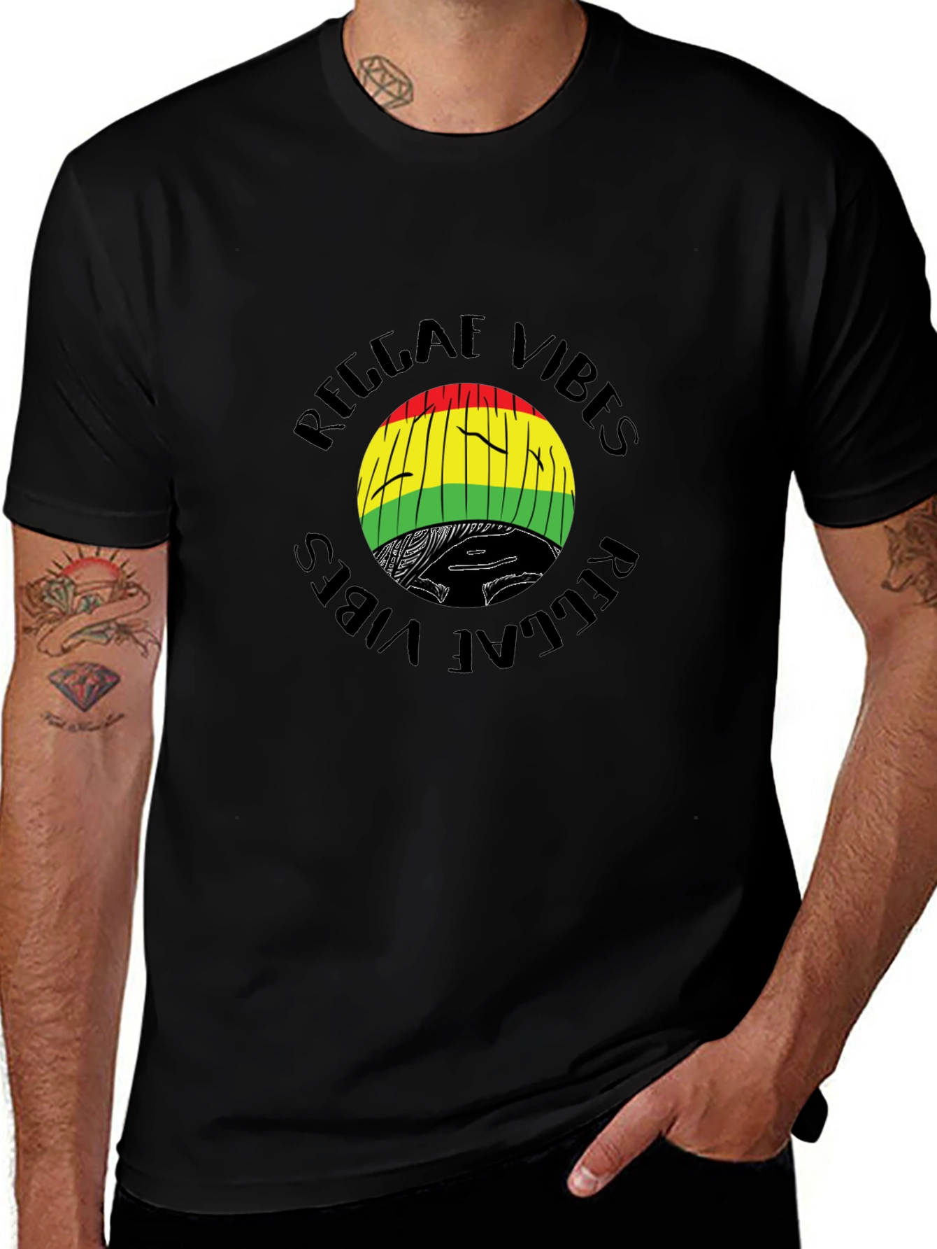 Black Reggae Vibes Graphic T-Shirt - Black main image