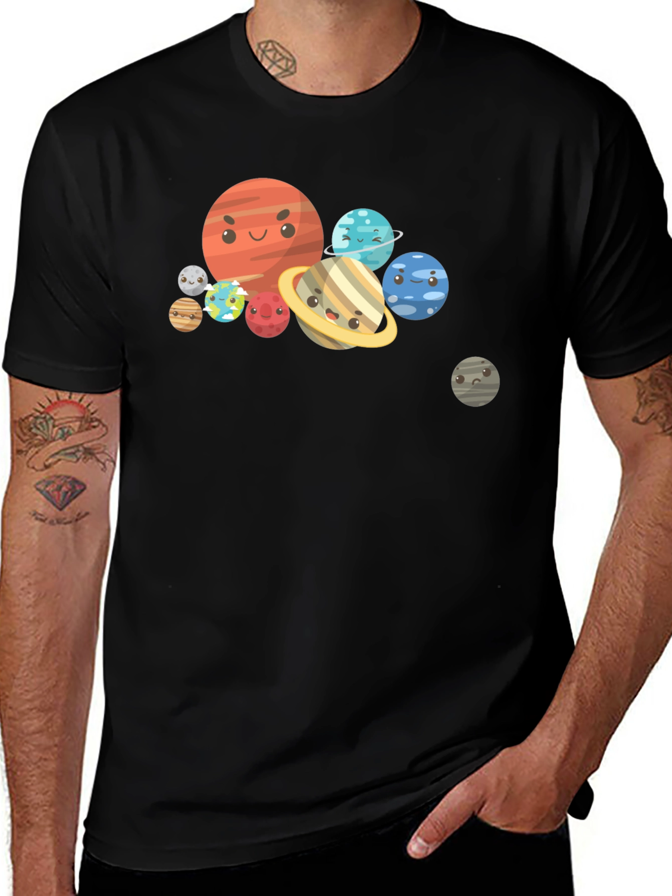 Variant 26 of Cute Planets Graphic T-Shirt - Black