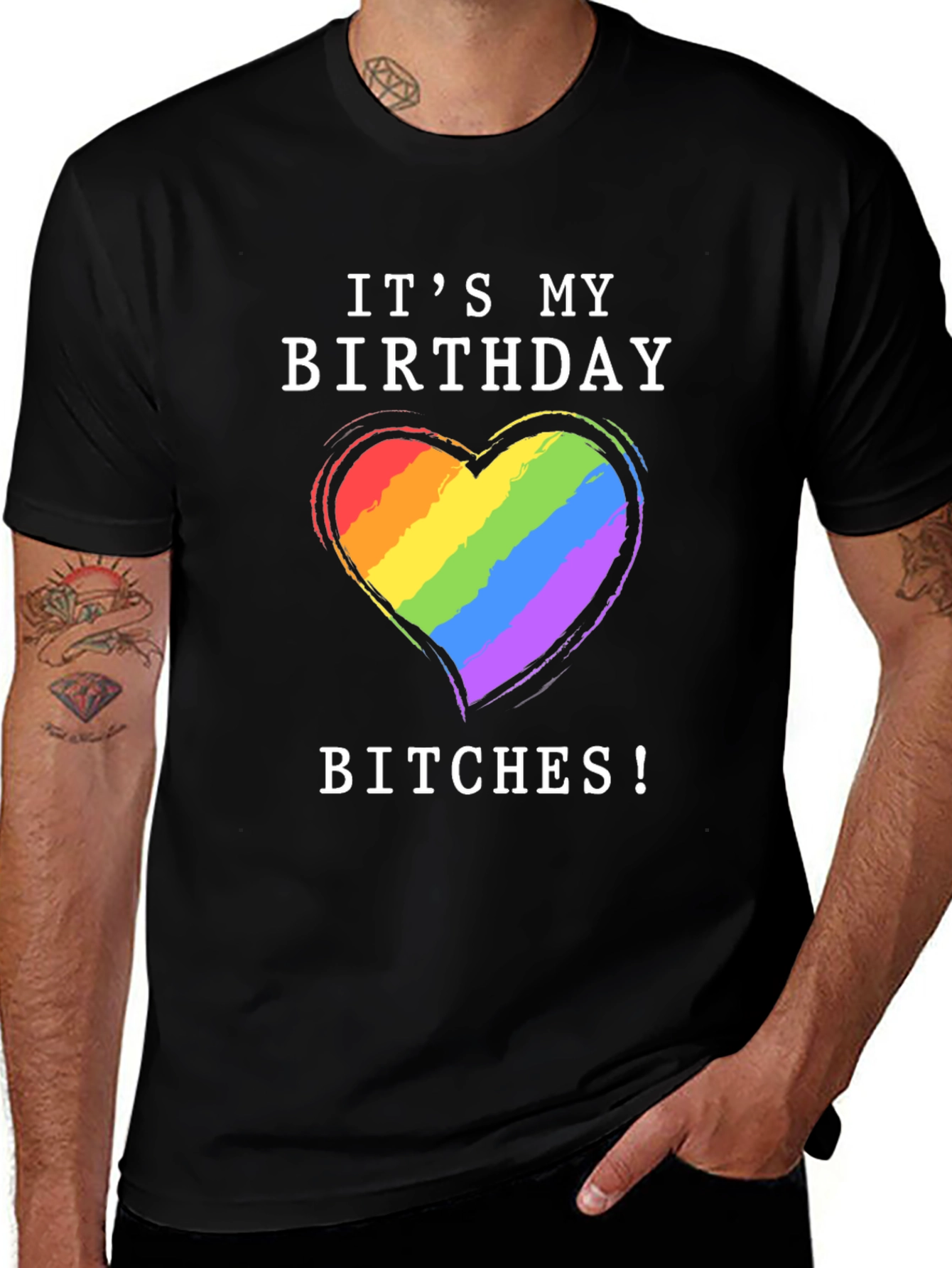 Variant 23 of It's My Birthday Bitches T-Shirt Gay Pride Rainbow Heart