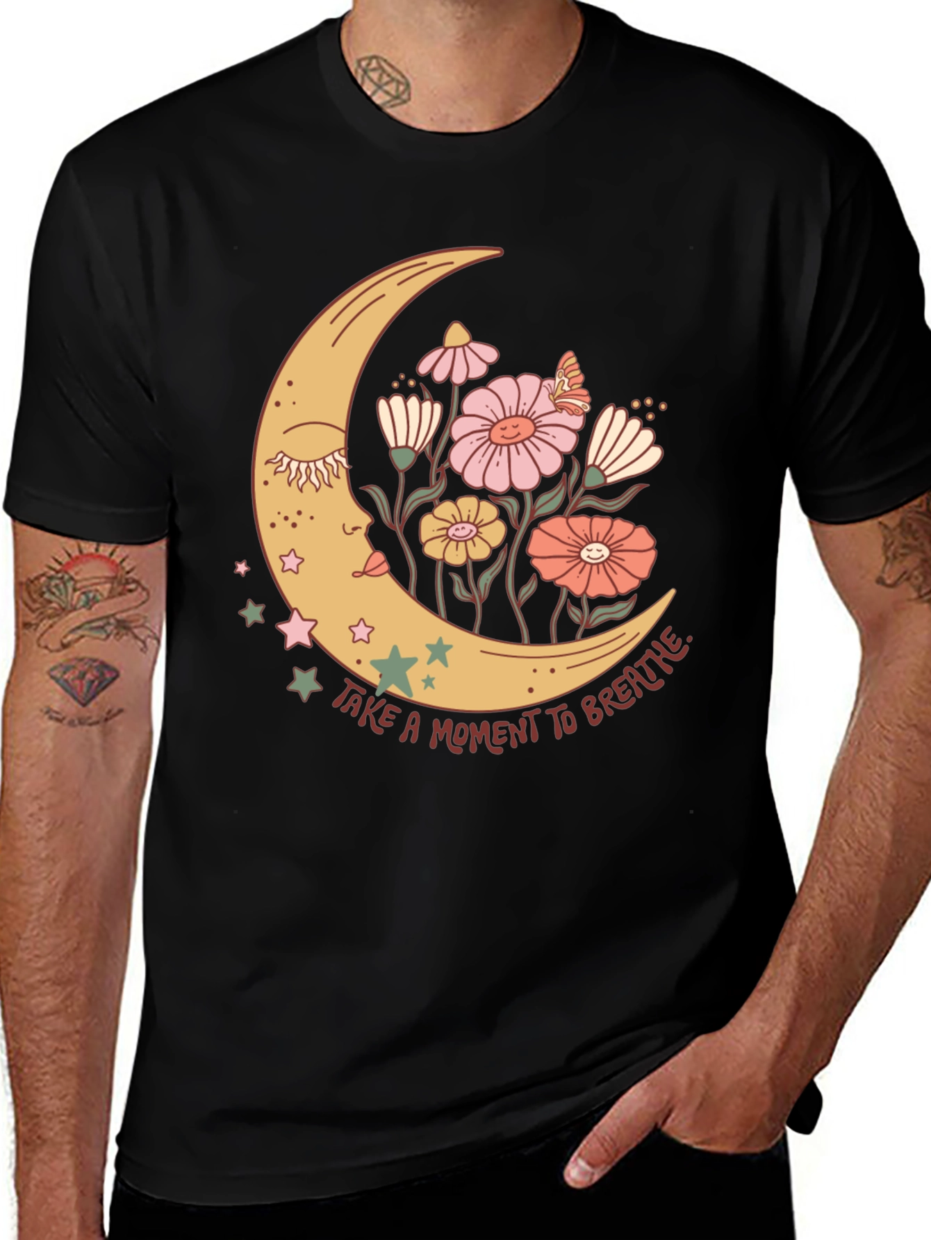Variant 8 of Moon Flower Graphic T-Shirt - Take a Moment to Breathe 