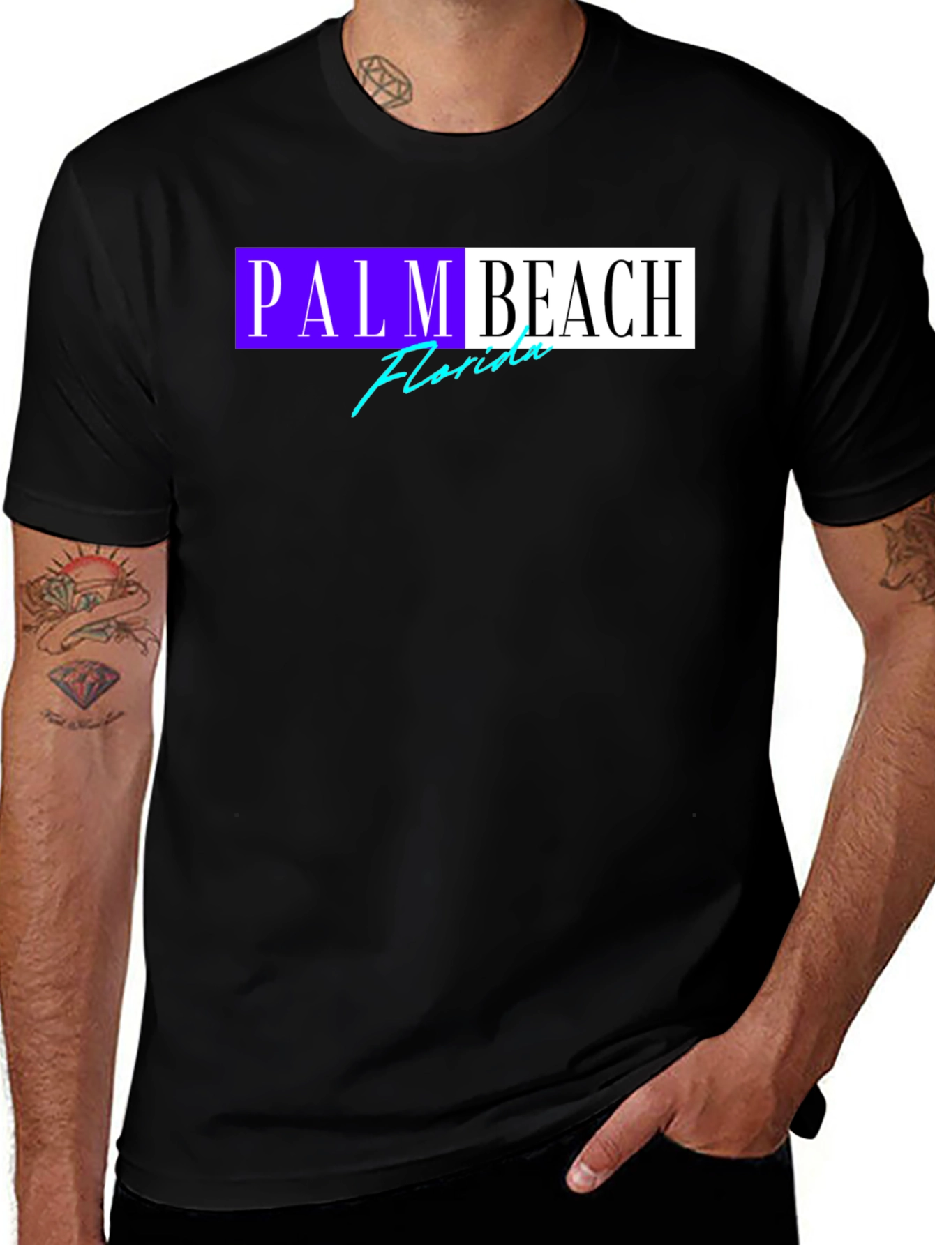Palm Beach Florida Graphic T-Shirt, Black Cotton Tee