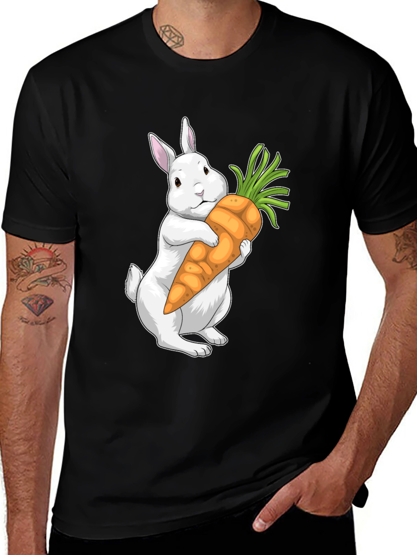 Variant 30 of Rabbit Hugging Carrot Black Graphic Tee