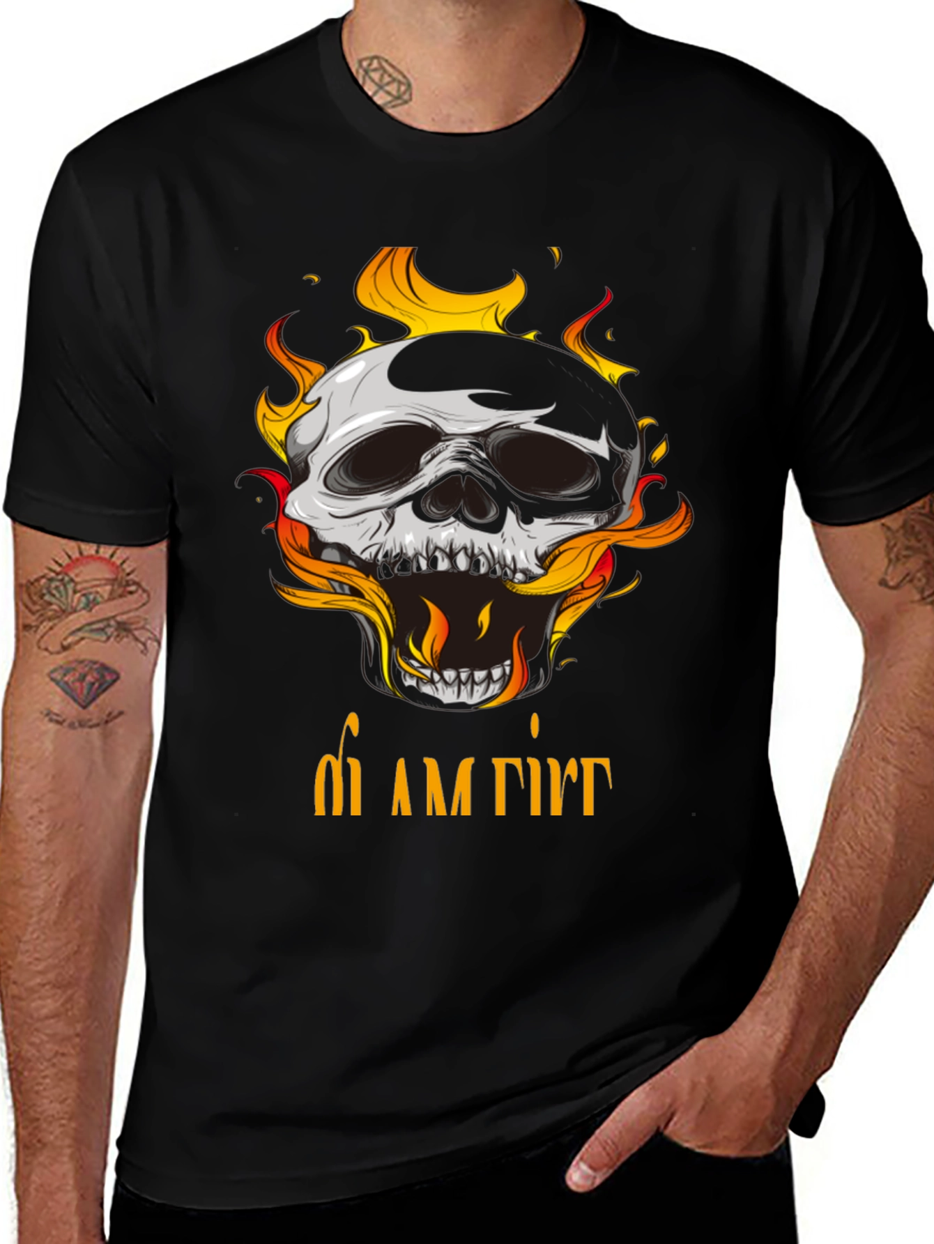 Variant 7 of Fiery Skull Graphic Tee - Men's Black T-Shirt