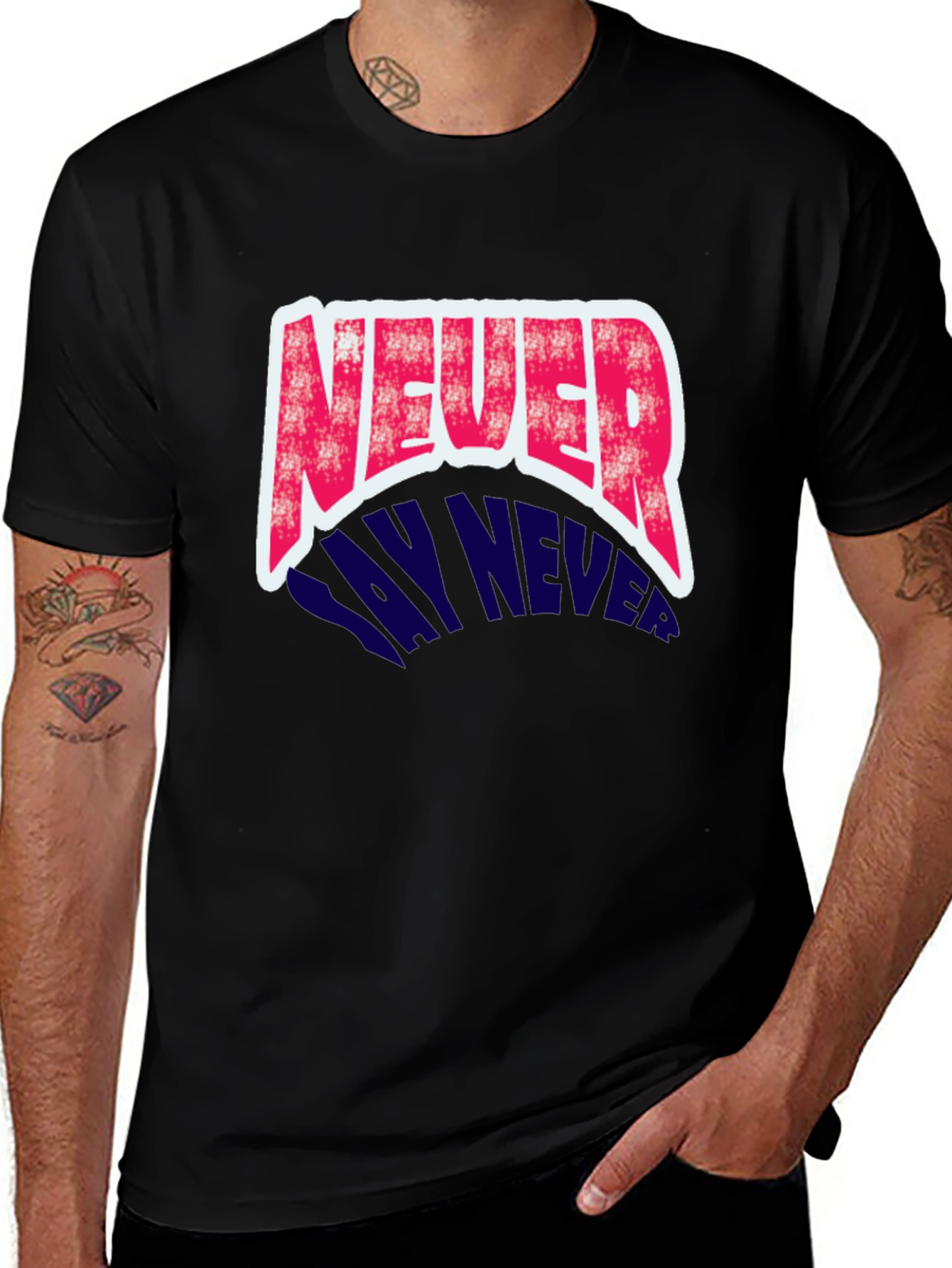 Variant 14 of Never Say Never Graphic Tee - Trendy Black T-Shirt