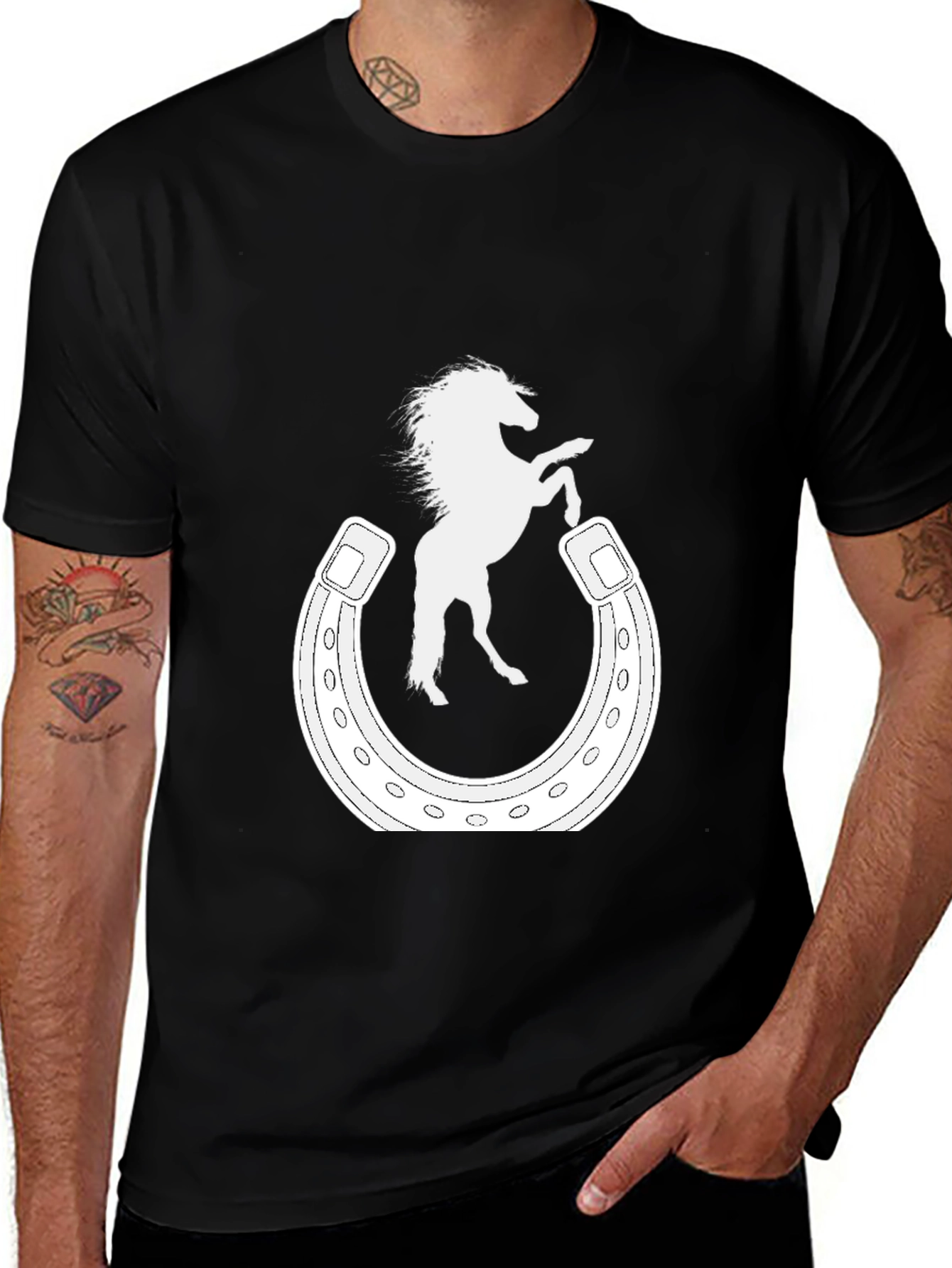 Variant 22 of Horse & Horseshoe Graphic Tee - Black Cotton Blend